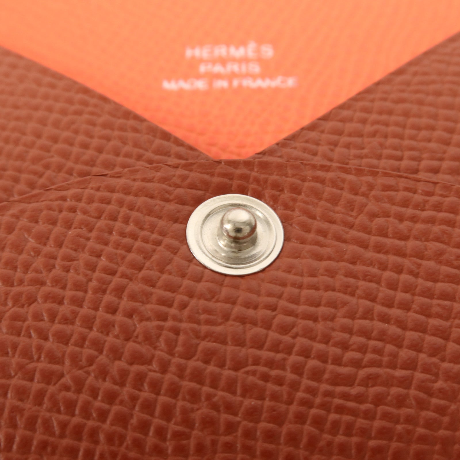 HERMES Epsom皮革Calvi Duo銀扣卡片套Rouge Venitien