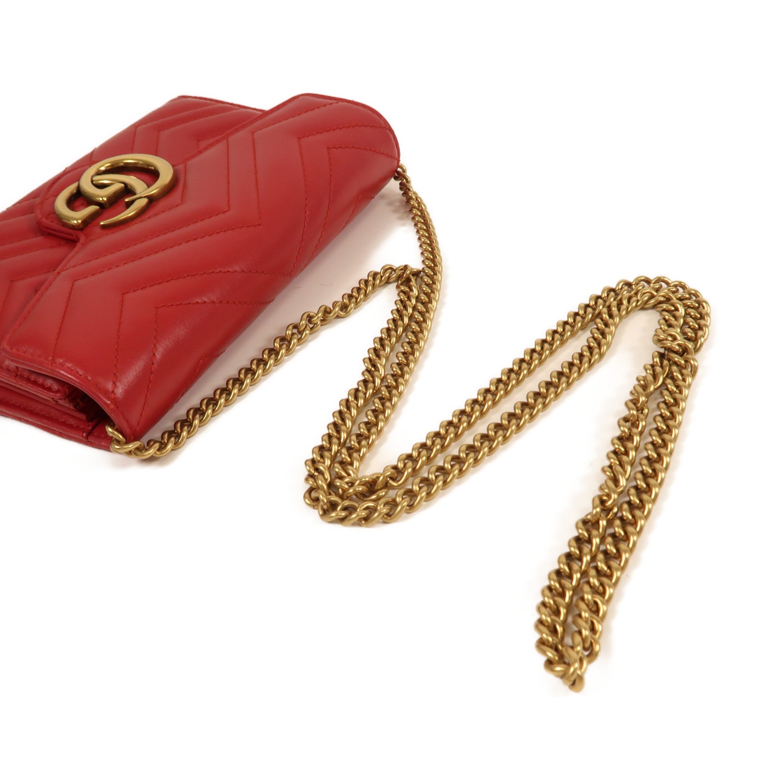 GUCCI 牛皮皮革GG Marmont金扣鏈帶肩背袋