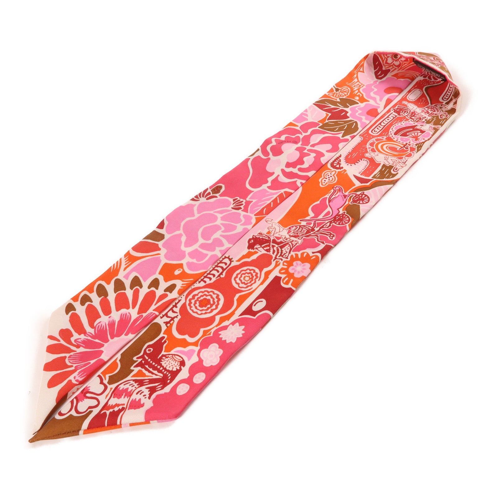 HERMES 絲質Twilly絲巾粉紅色