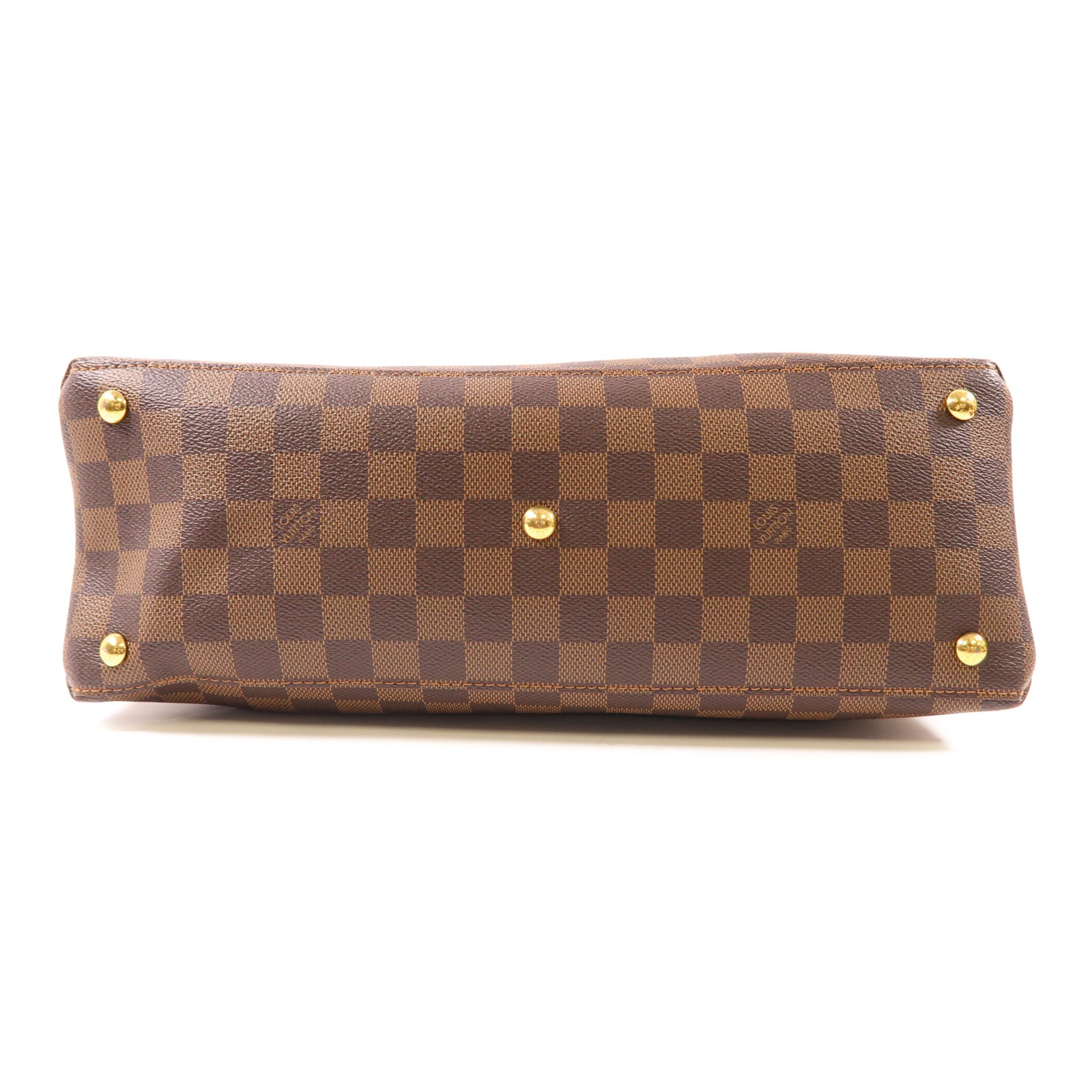 LOUIS VUITTON Damier Riverside金扣手挽肩背兩用袋棕色/紅色