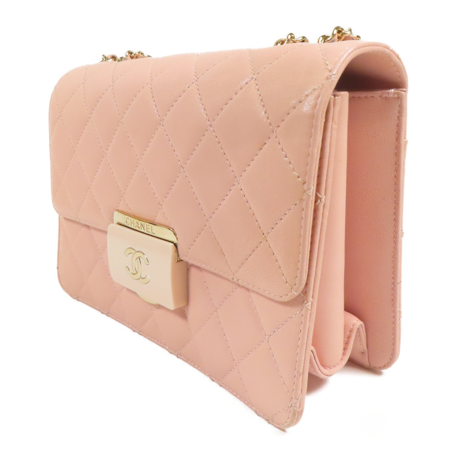 CHANEL CC GHW Chain Shoulder Bag Calfskin Leather Pink