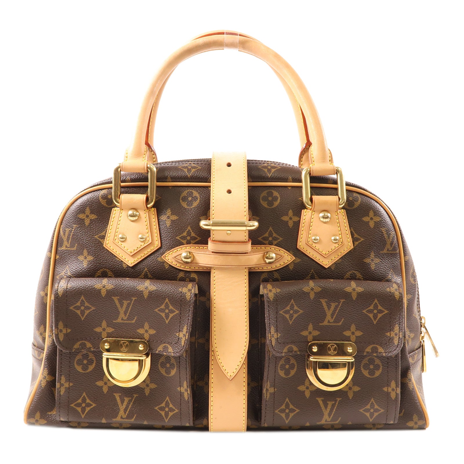 LOUIS VUITTON Monogram Manhattan GM金扣手挽袋棕色