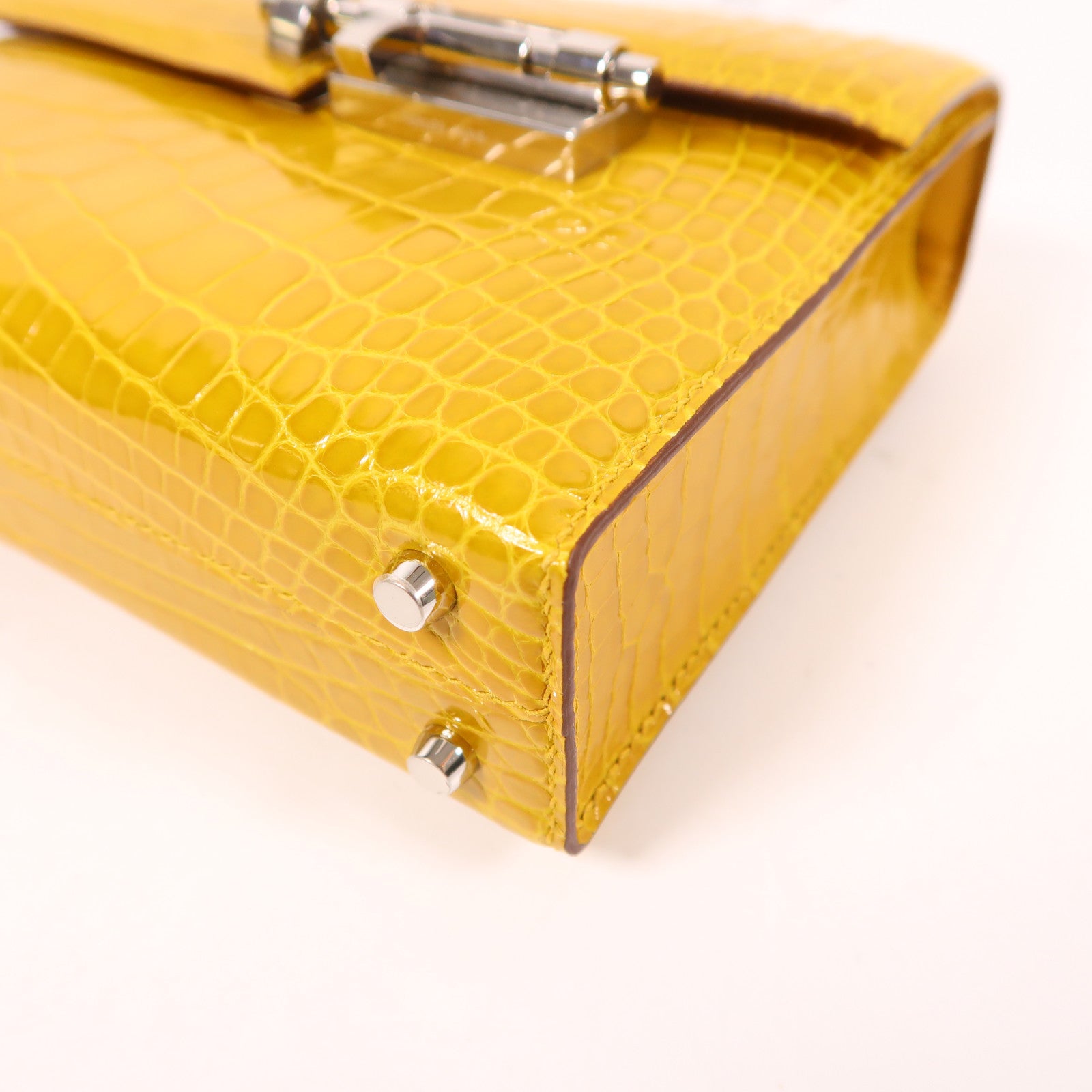 HERMES 鱷魚皮革Verrou Mini銀扣鏈帶肩背袋