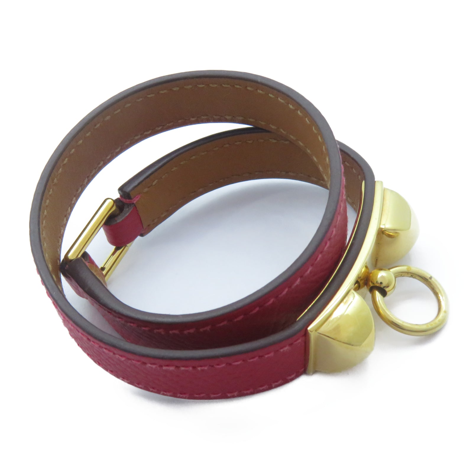 HERMES Epsom皮革Rivale Double Tour Bracelet金扣手鐲紅色