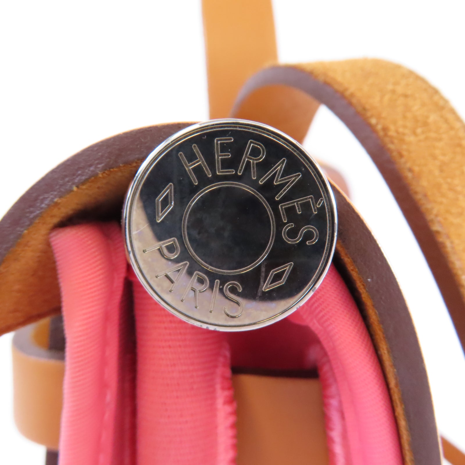 HERMES 【激減優惠】帆布Herbag PM銀扣手挽肩背兩用袋Rose Azalee杜鵑粉色