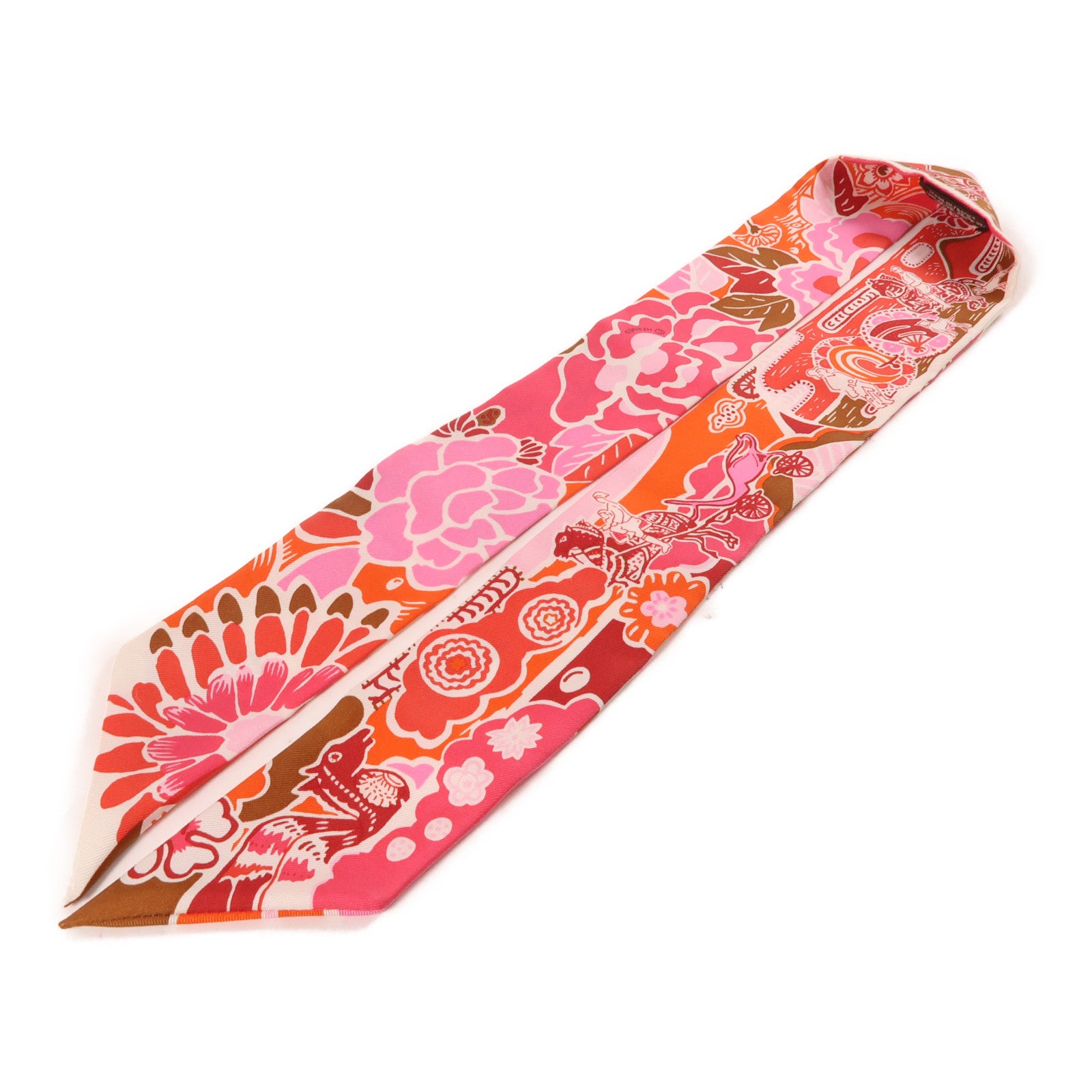 HERMES 絲質Twilly絲巾粉紅色