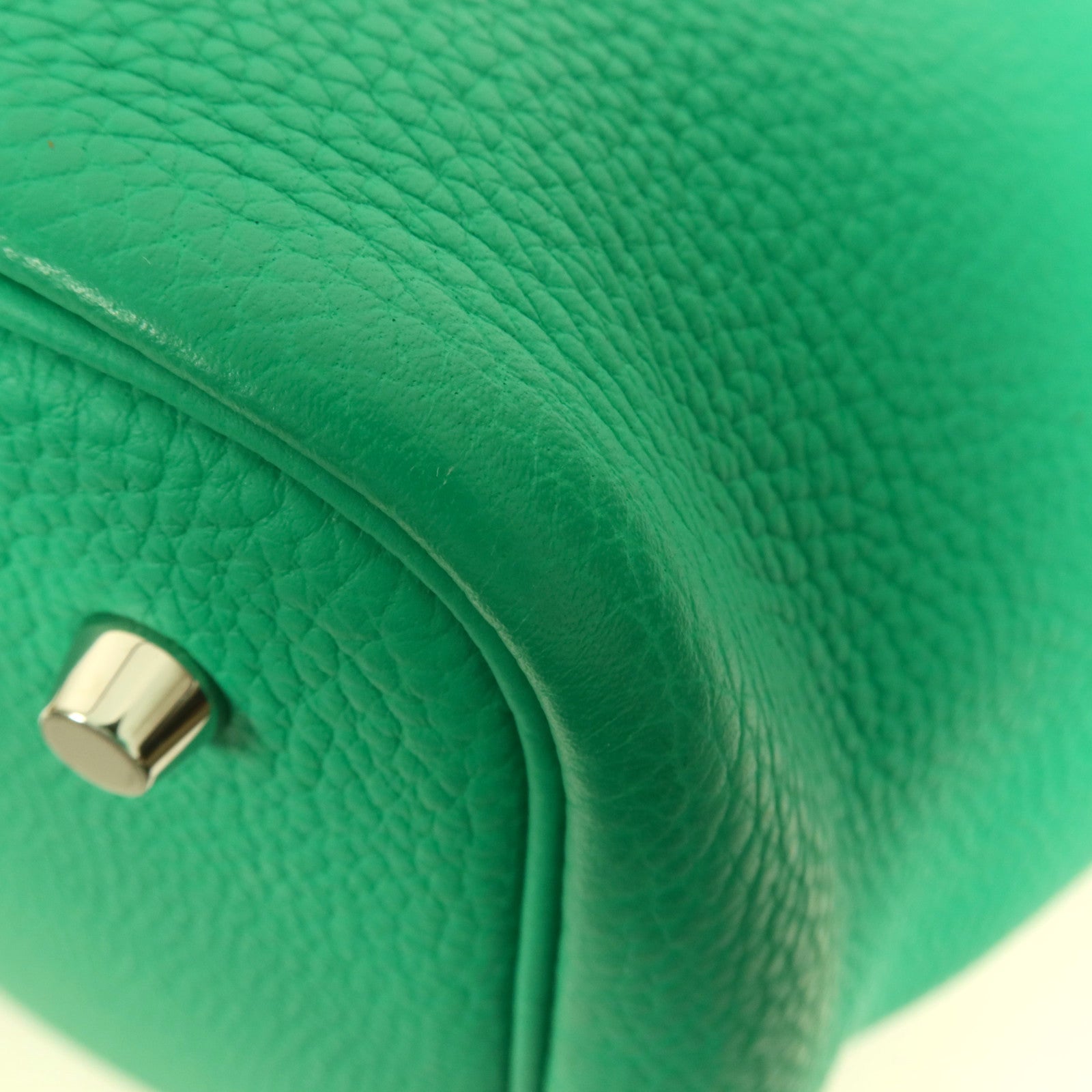 HERMES Clemence皮革Picotin MM銀扣手挽袋Menthe