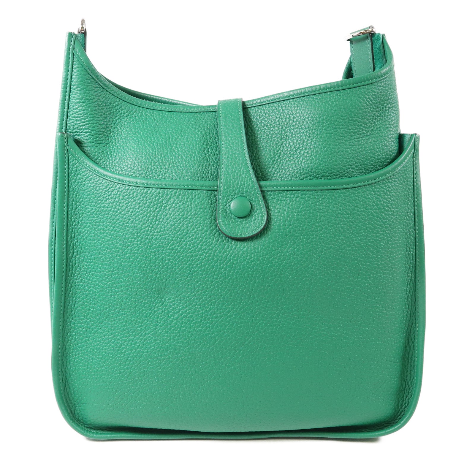 HERMES Clemence皮革Evelyne PM銀扣肩背袋Vert Vertigao