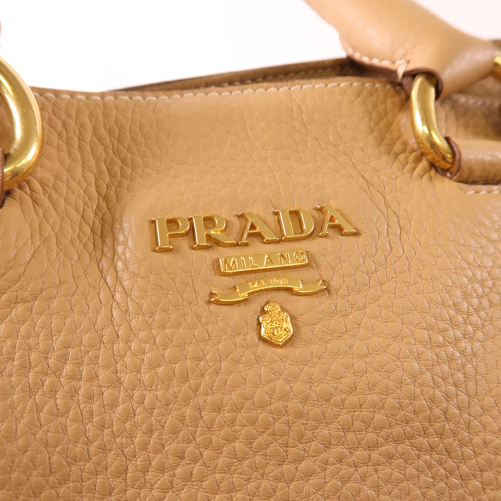 PRADA GHW Shoulder Bag 2way Handbag Calfskin Leather BN1713 Beige