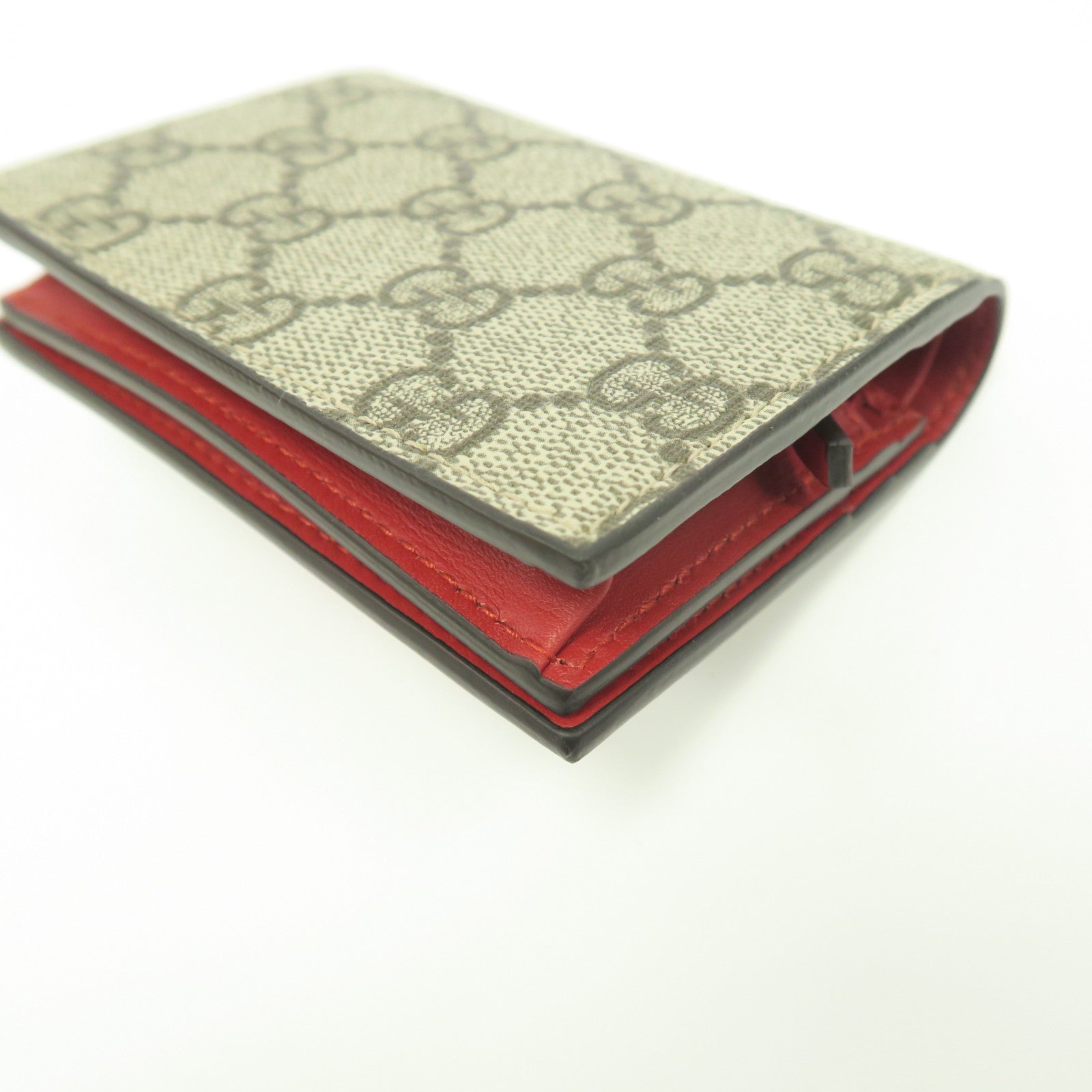GUCCI 塗層帆布Wallet金扣錢包啡色/紅色