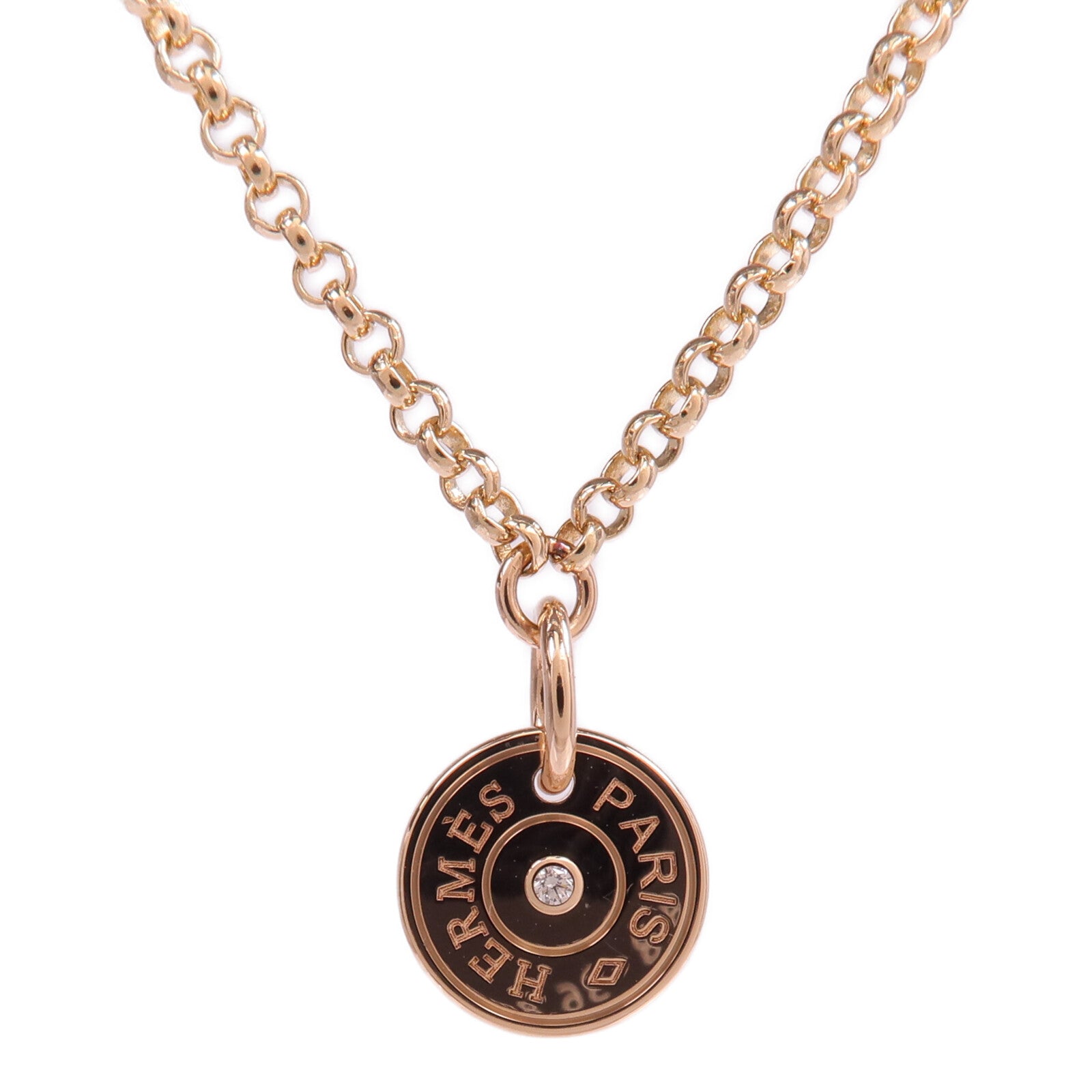 HERMES 18K玫瑰金Ex-Libris Pendant鑽石項鍊