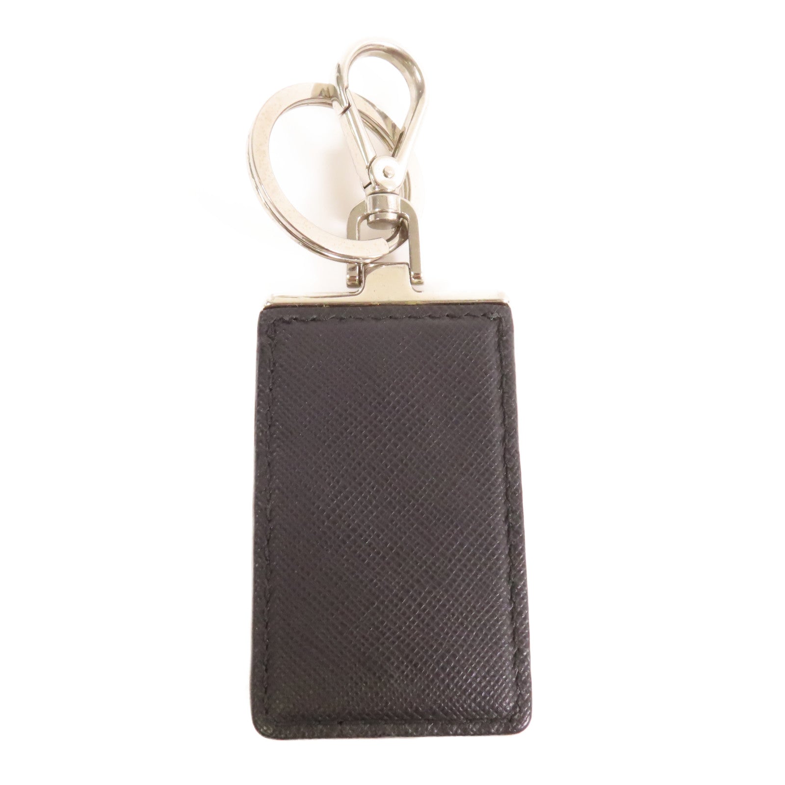PRADA 皮革/金屬Key Charm銀扣鎖匙扣黑色