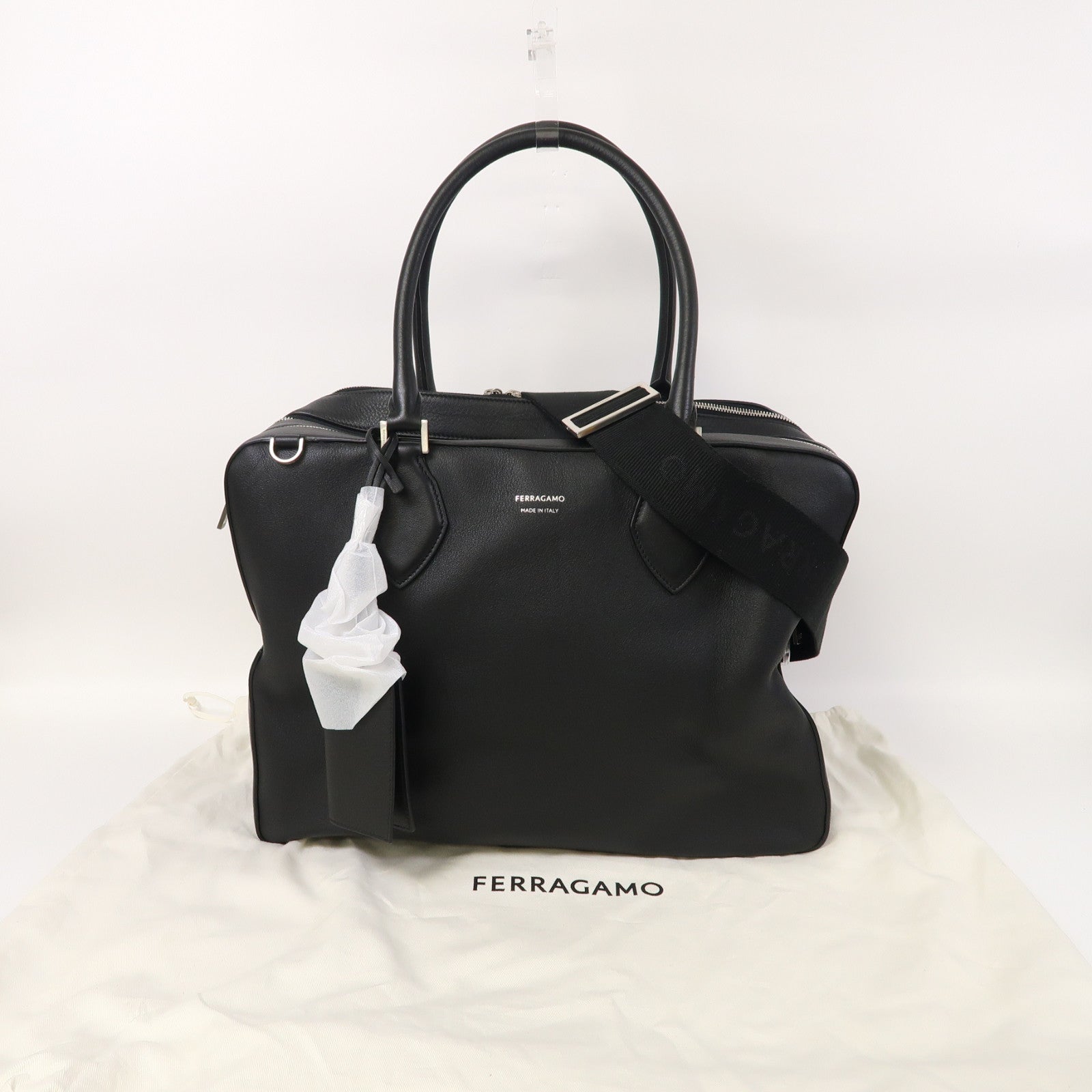 Salvatore Ferragamo 皮革2 Way Shoulder銀扣手挽肩背兩用袋黑色