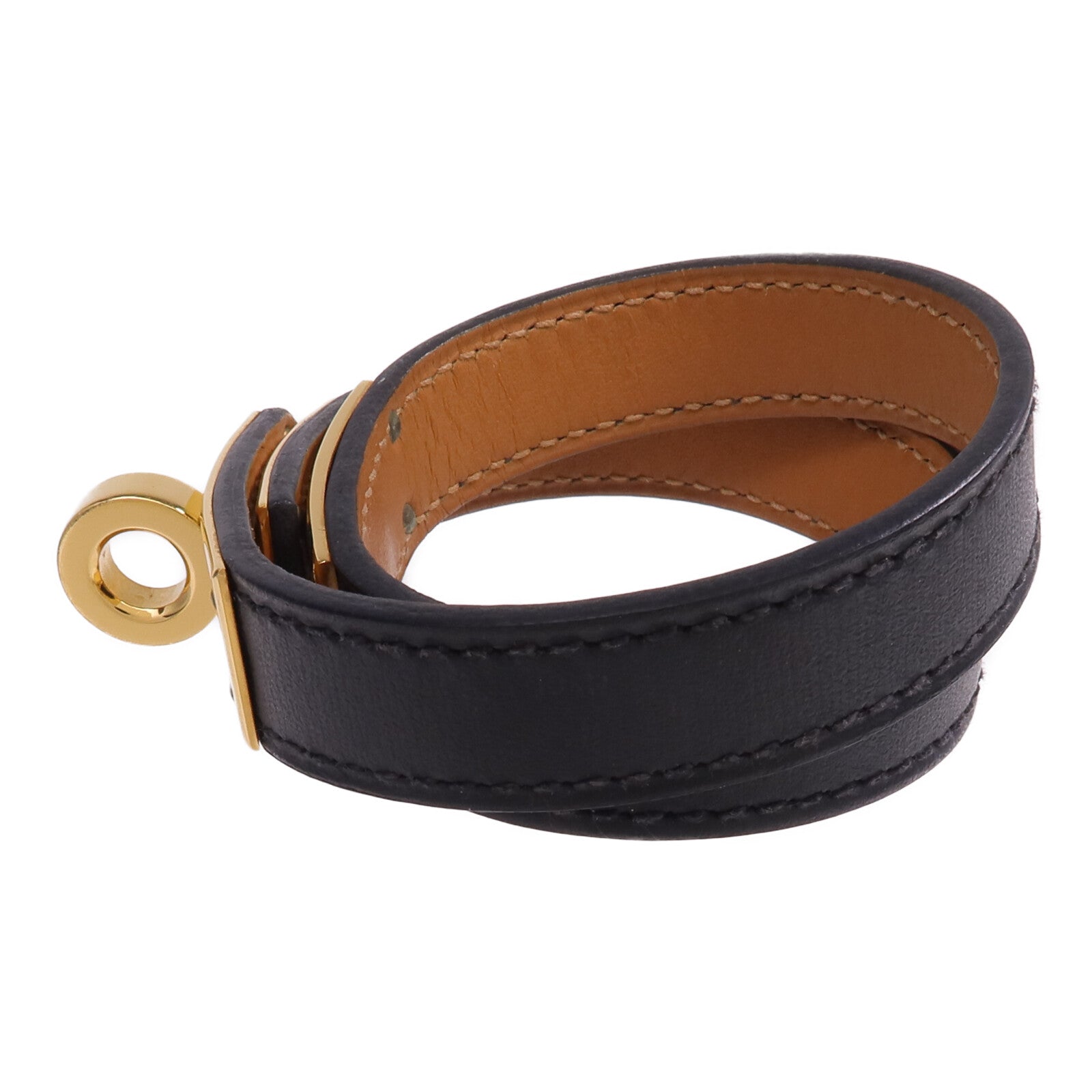 HERMES 【激減優惠】Chamonix皮革Kelly Double Bracelet金扣手鐲Noir