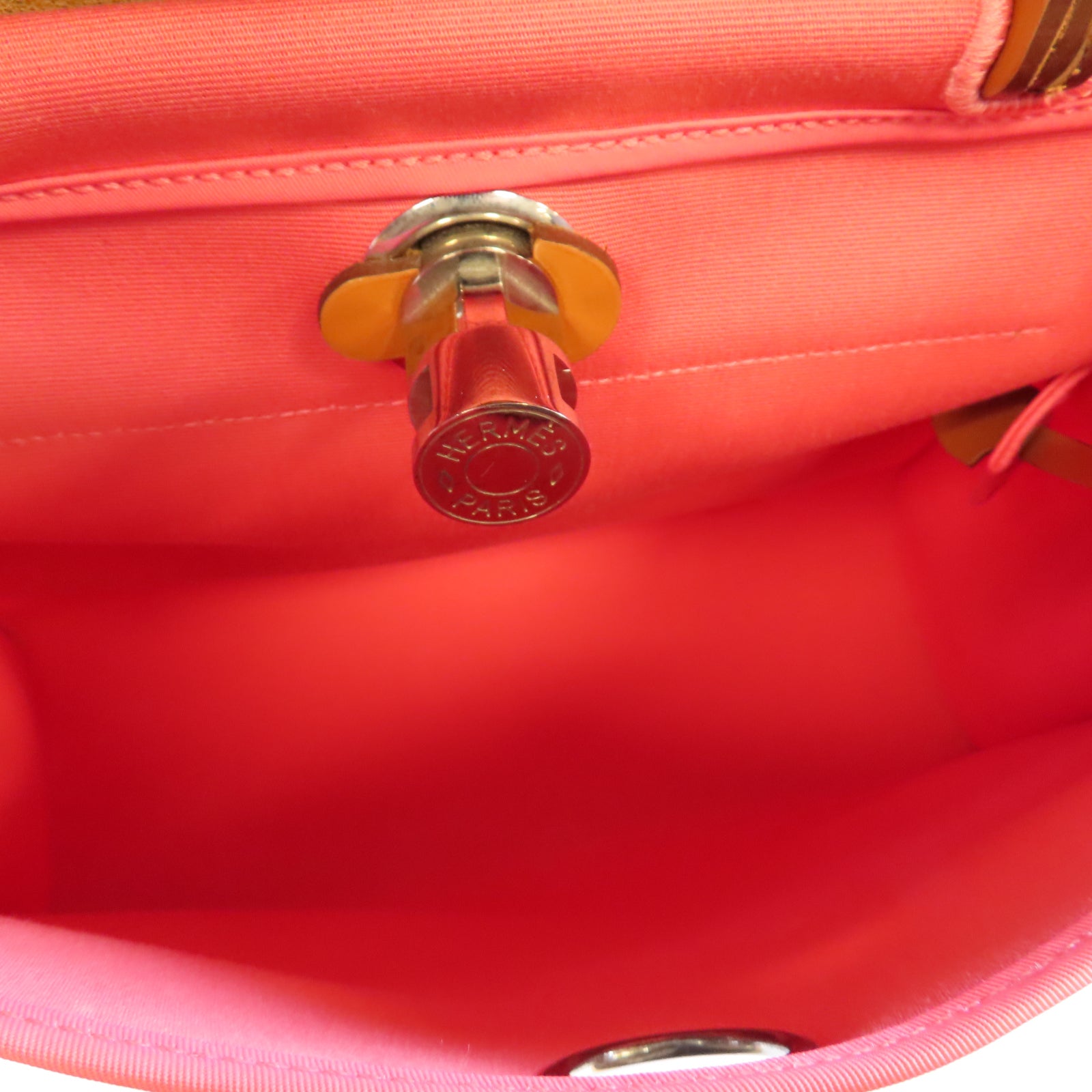 HERMES 【激減優惠】帆布Herbag PM銀扣手挽肩背兩用袋Rose Azalee杜鵑粉色