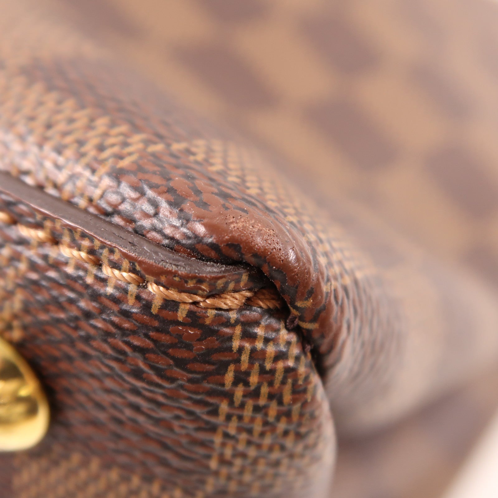 LOUIS VUITTON Damier Riverside金扣手挽肩背兩用袋棕色/紅色