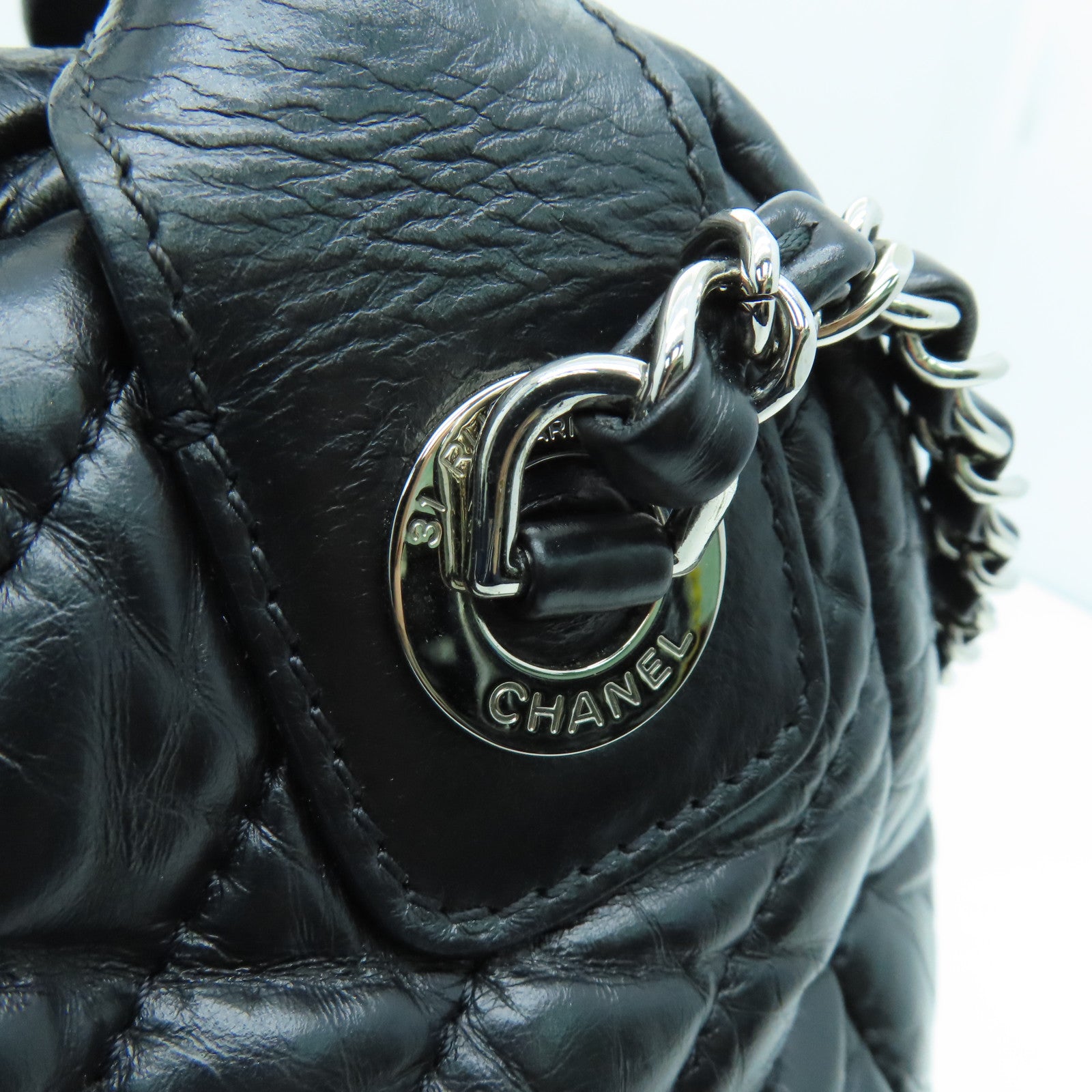 CHANEL twill 2way Shoulder Bag silver buckle handle shoulder bag black