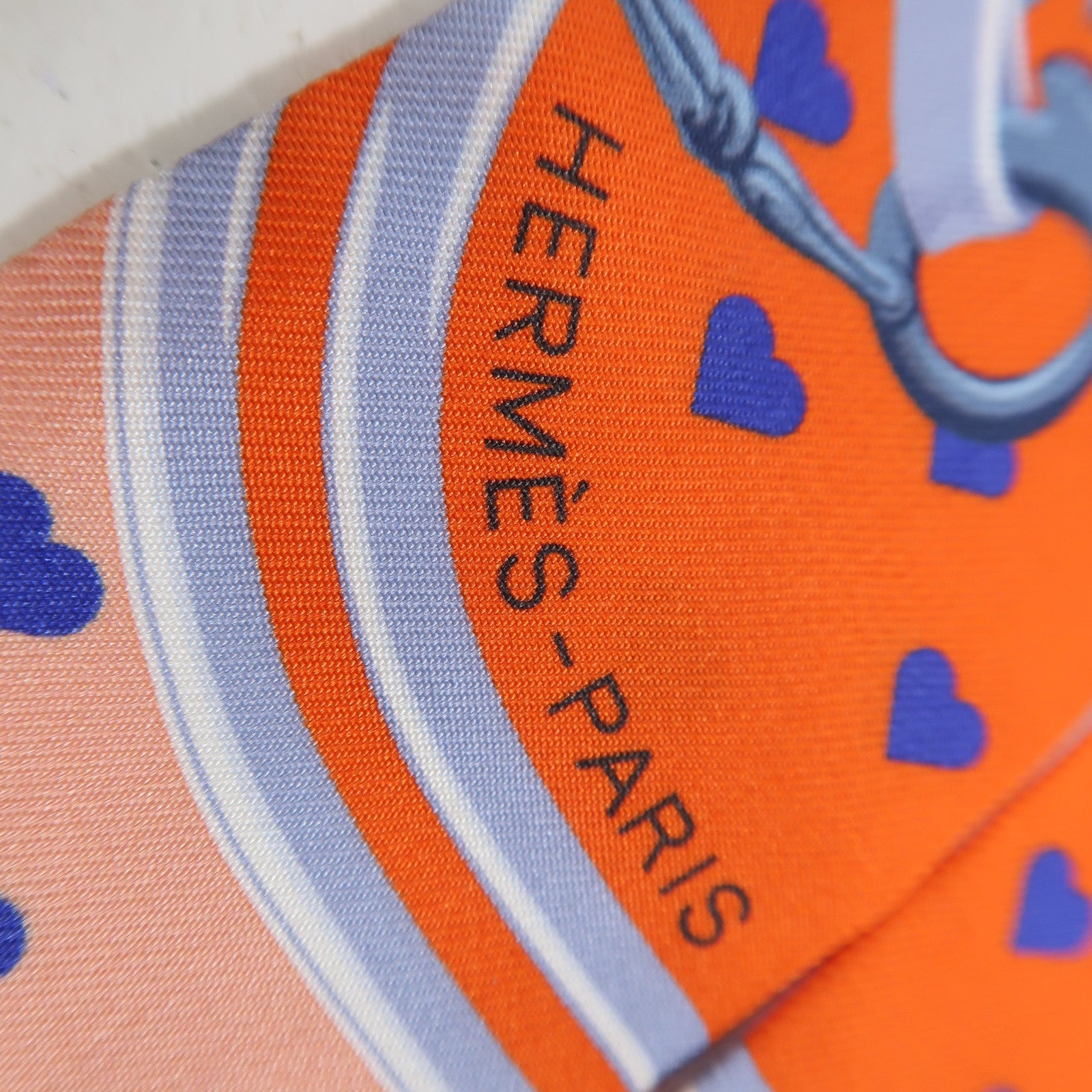 HERMES 絲質Twilly絲巾橙色/灰色