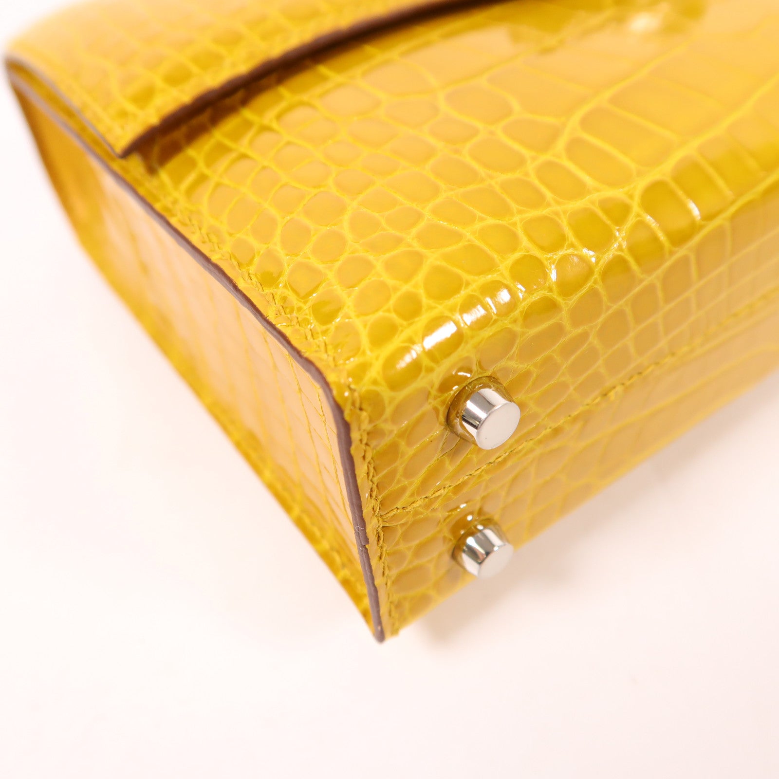 HERMES 鱷魚皮革Verrou Mini銀扣鏈帶肩背袋