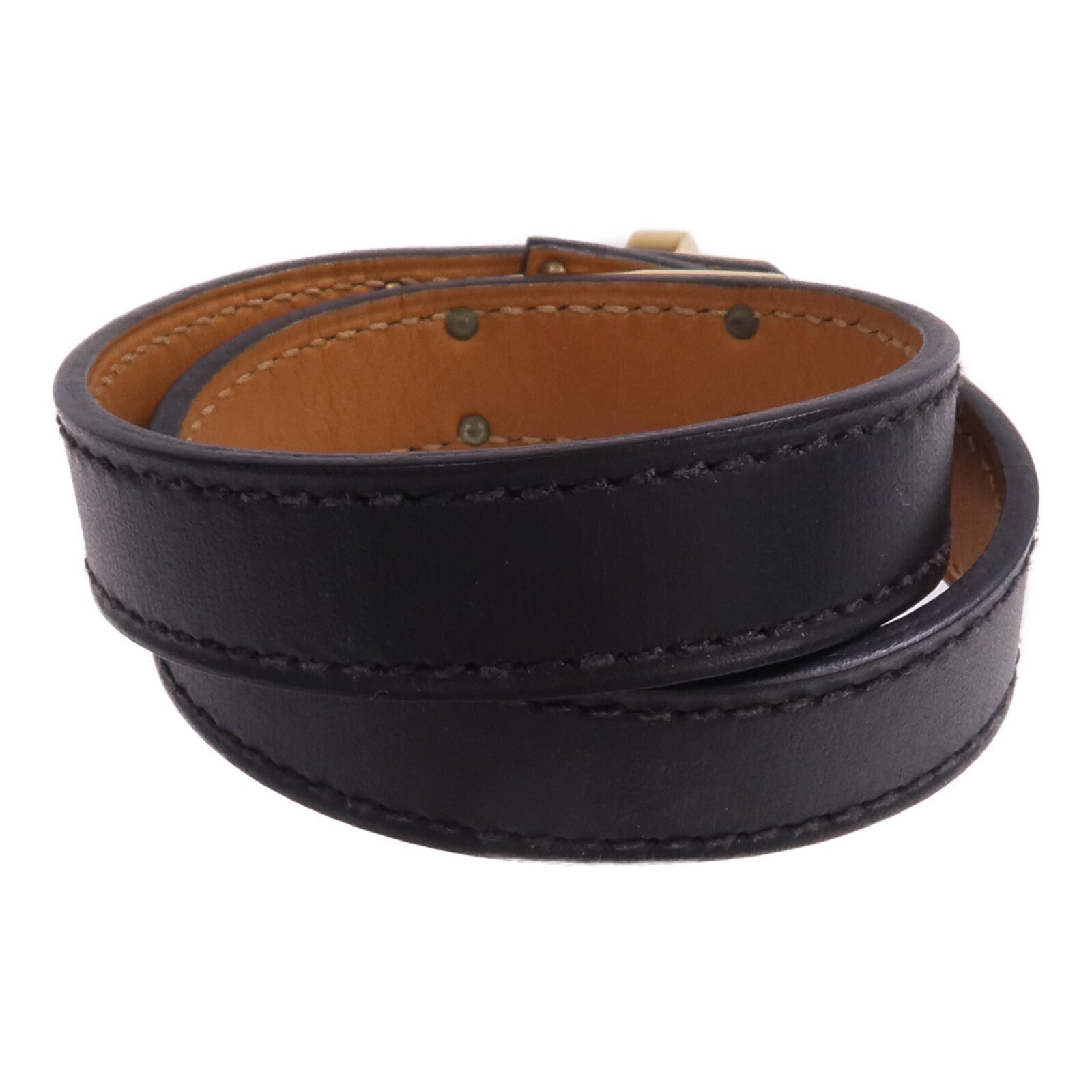 HERMES 【激減優惠】Chamonix皮革Kelly Double Bracelet金扣手鐲Noir