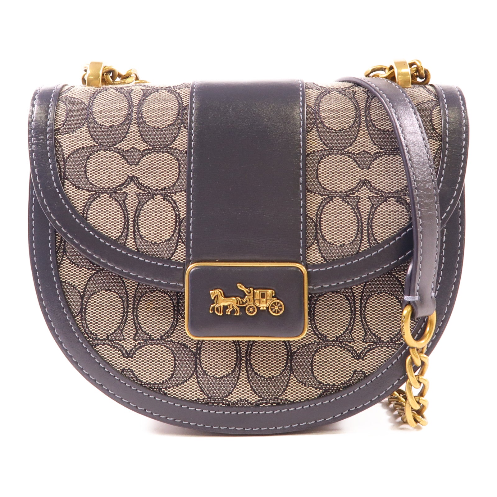 COACH 塗層帆布/皮革Chain Shoulder Bag金扣鏈帶肩背袋