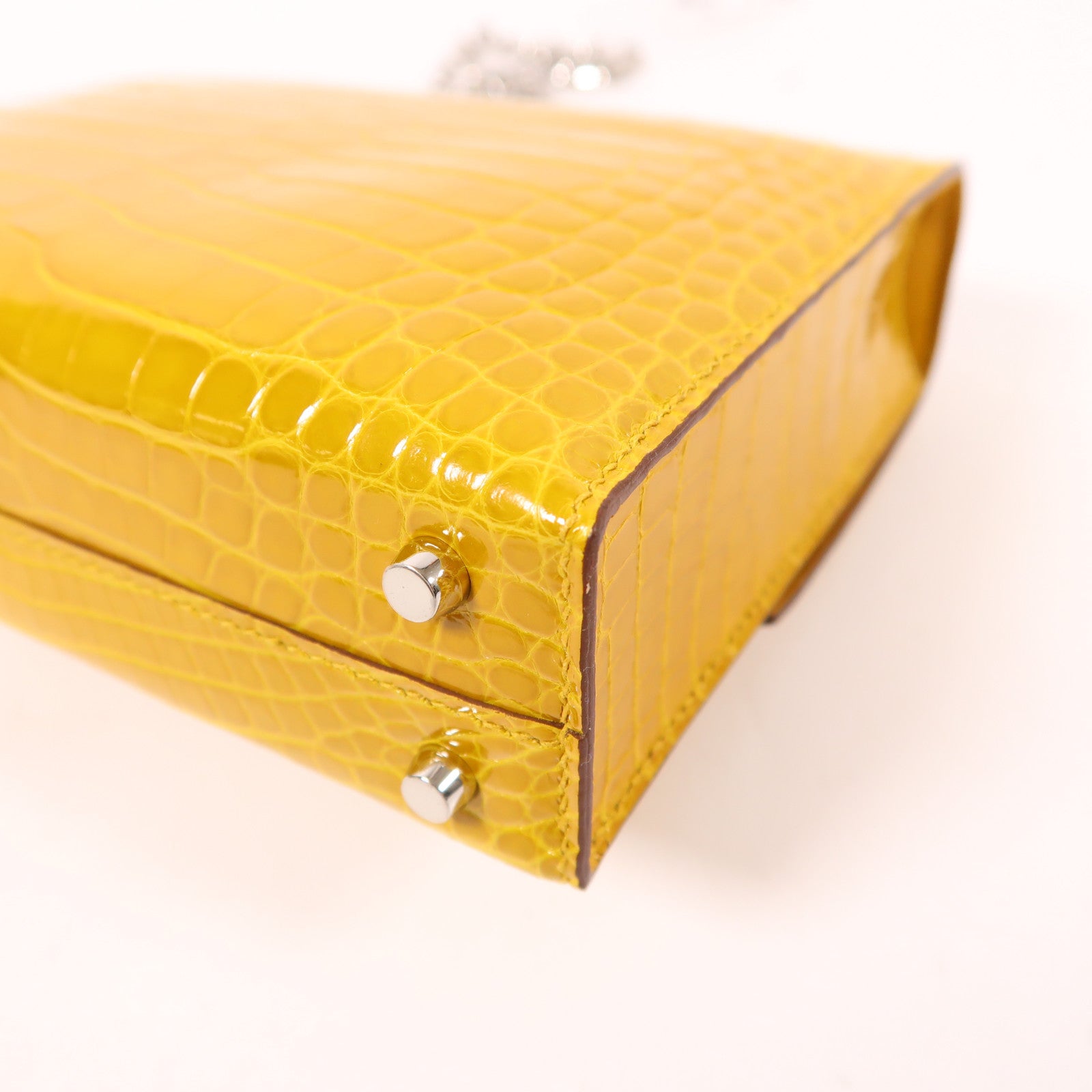 HERMES 鱷魚皮革Verrou Mini銀扣鏈帶肩背袋