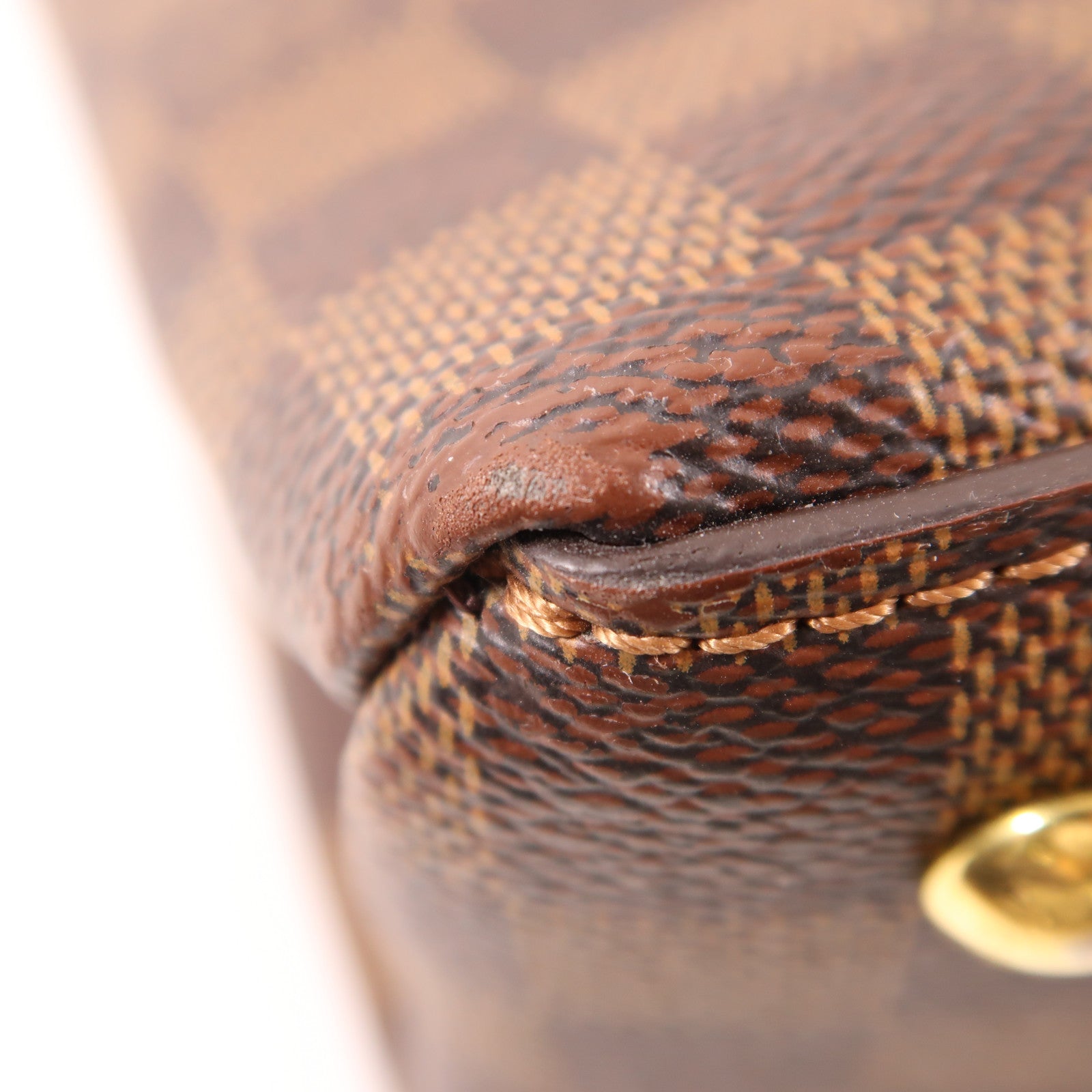 LOUIS VUITTON Damier Riverside金扣手挽肩背兩用袋棕色/紅色