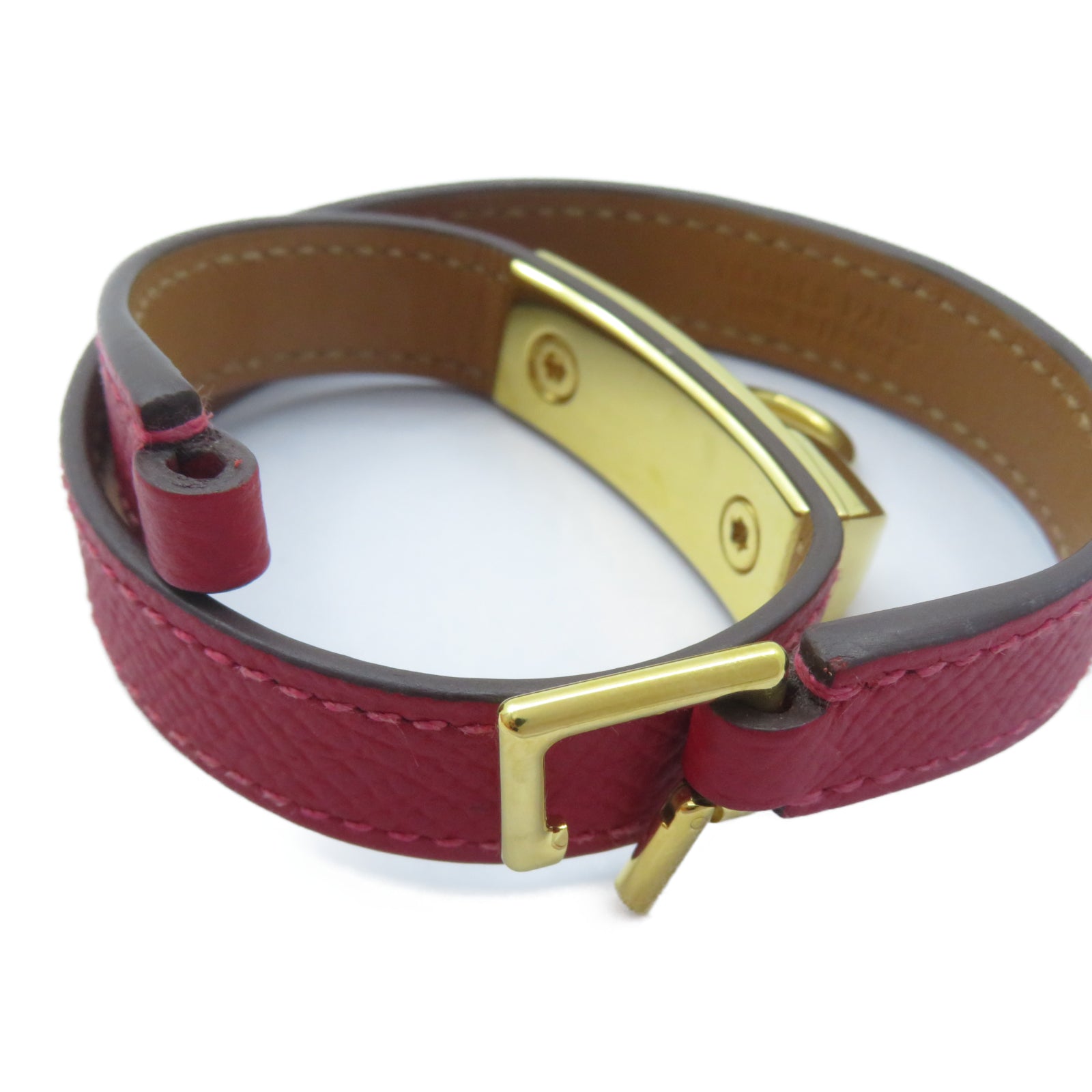 HERMES Epsom皮革Rivale Double Tour Bracelet金扣手鐲紅色