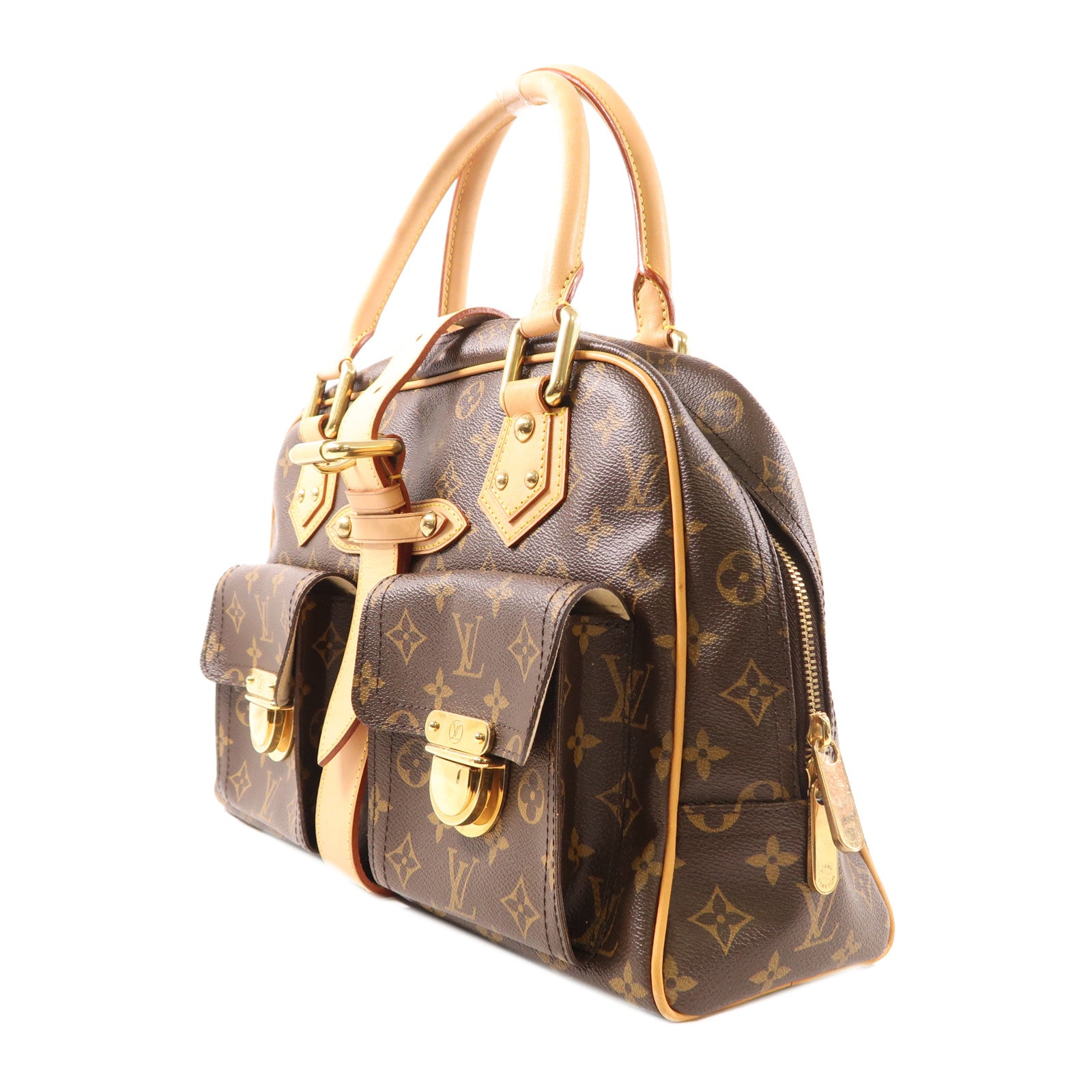 LOUIS VUITTON Monogram Manhattan GM金扣手挽袋棕色