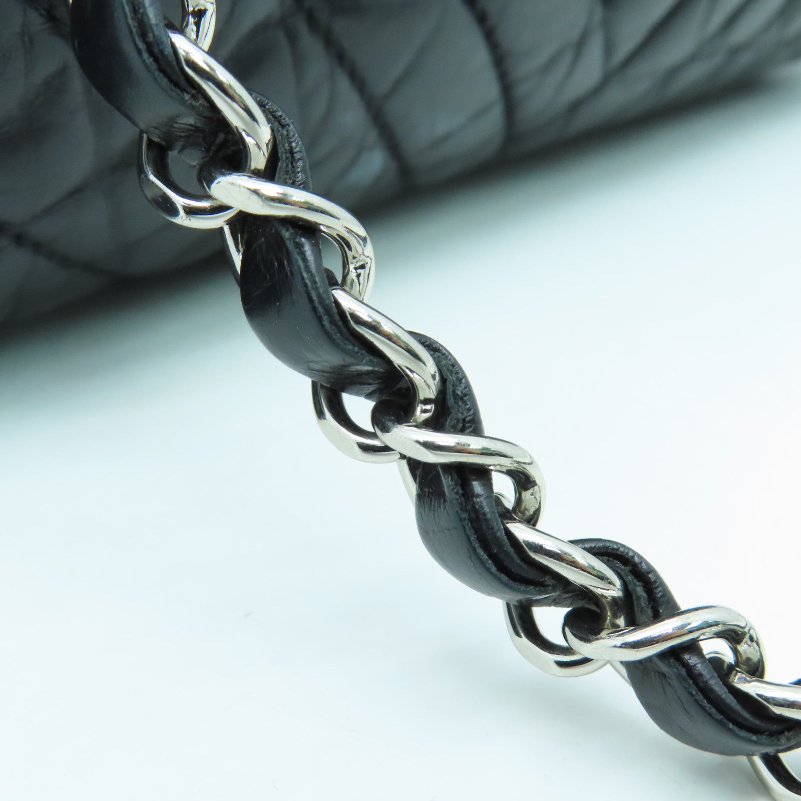 CHANEL twill 2way Shoulder Bag silver buckle handle shoulder bag black