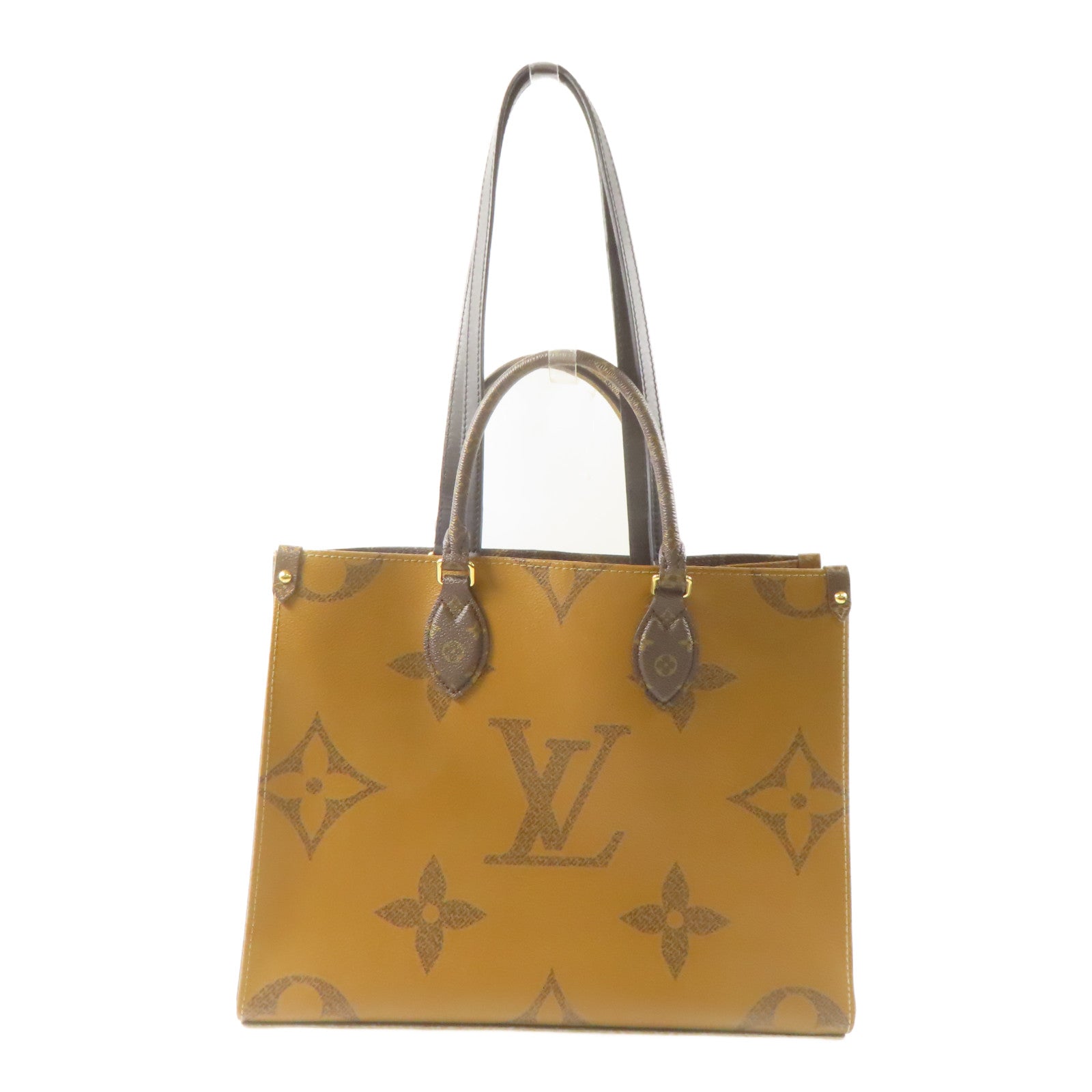 LOUIS VUITTON Monogram/Monogram Reverse On The Go MM金扣手挽肩背兩用袋啡色