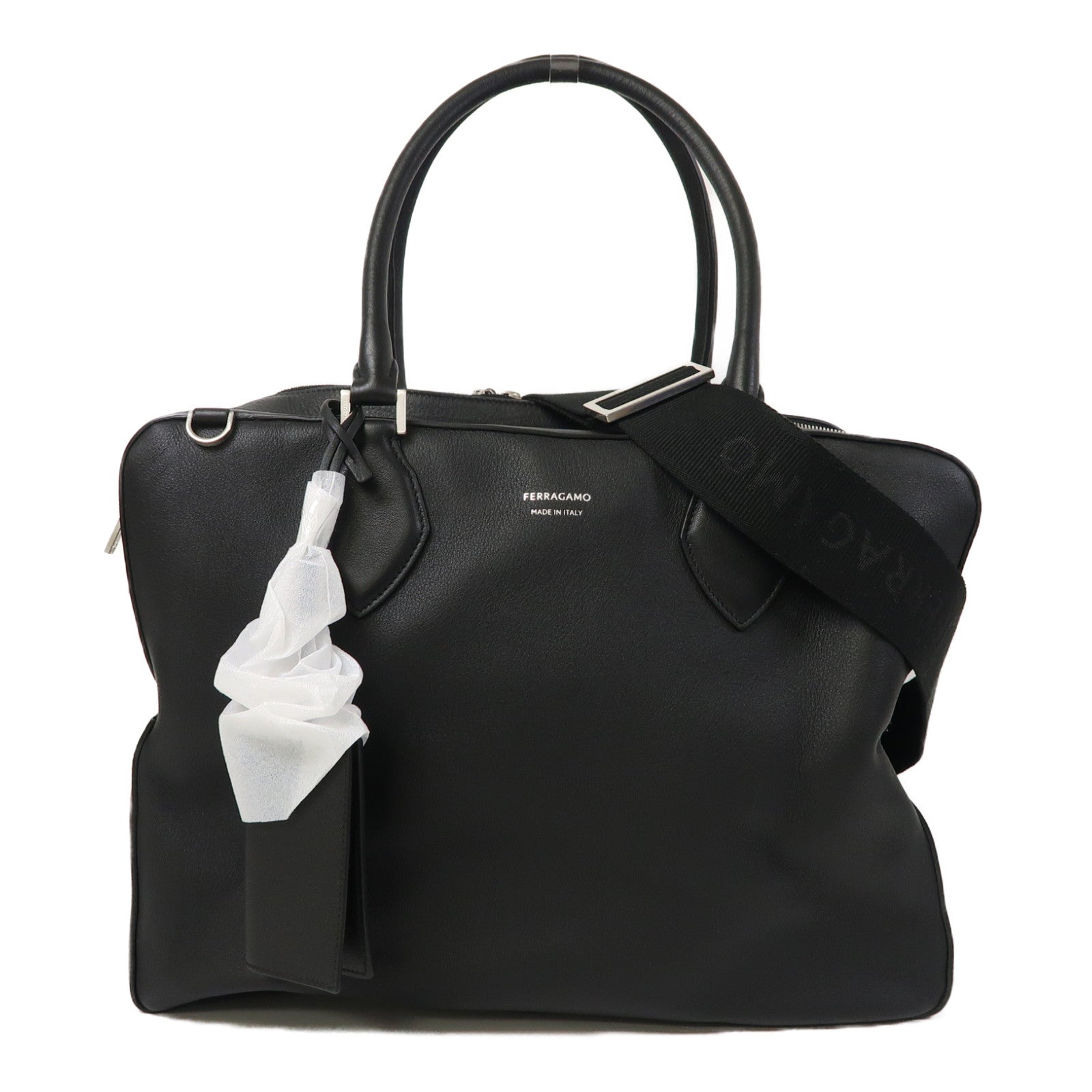 Salvatore Ferragamo 皮革2 Way Shoulder銀扣手挽肩背兩用袋黑色
