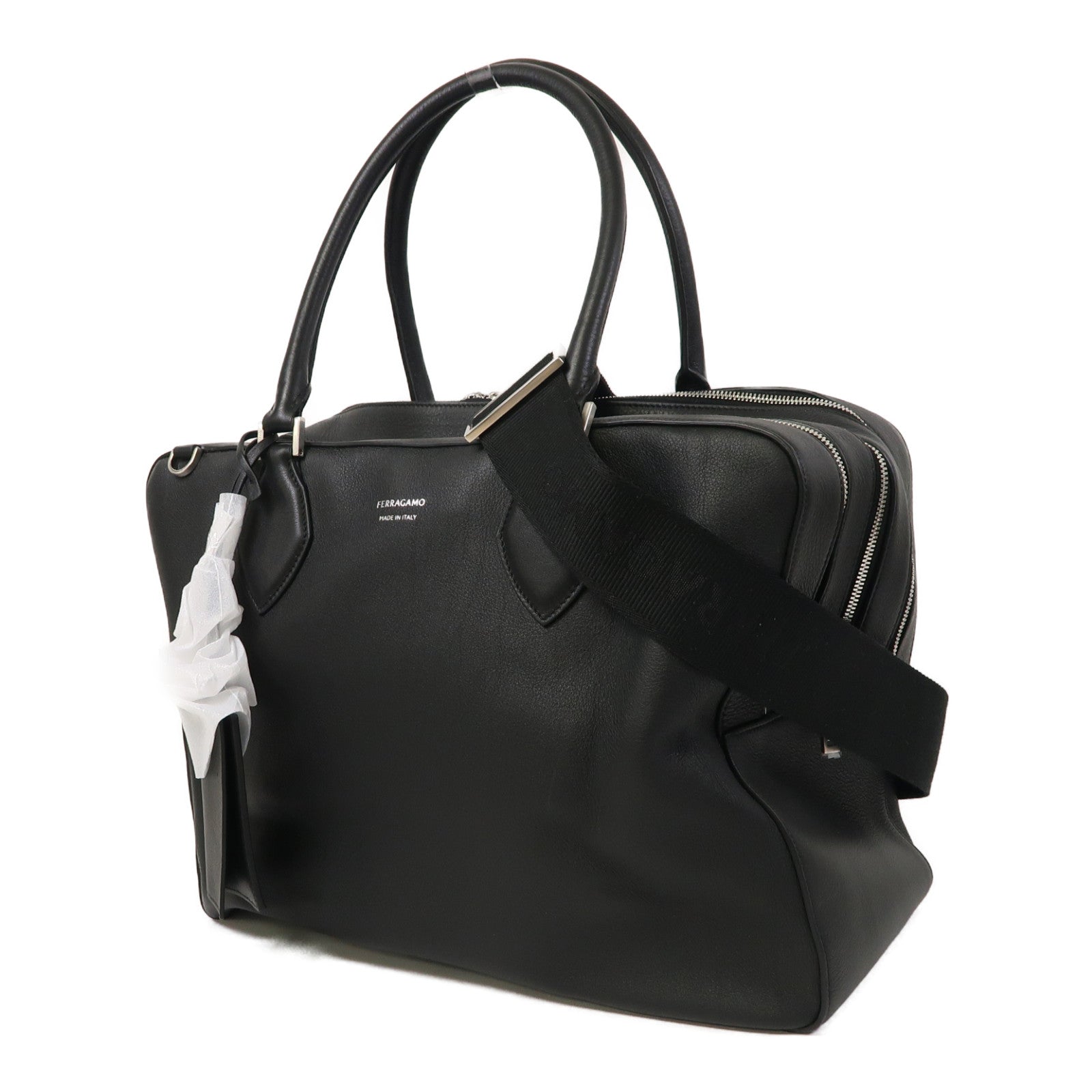 Salvatore Ferragamo 皮革2 Way Shoulder銀扣手挽肩背兩用袋黑色