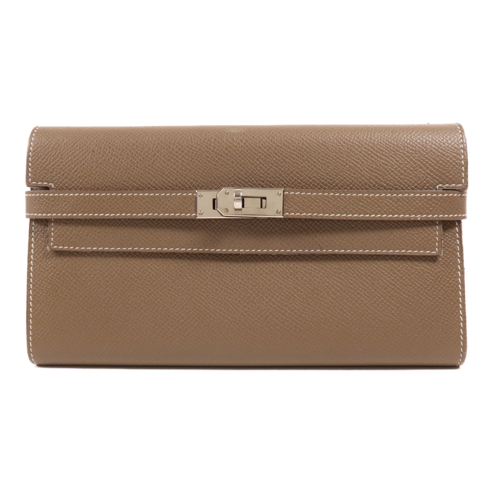 HERMES Epsom皮革Kelly Wallet銀扣長錢包Etoupe