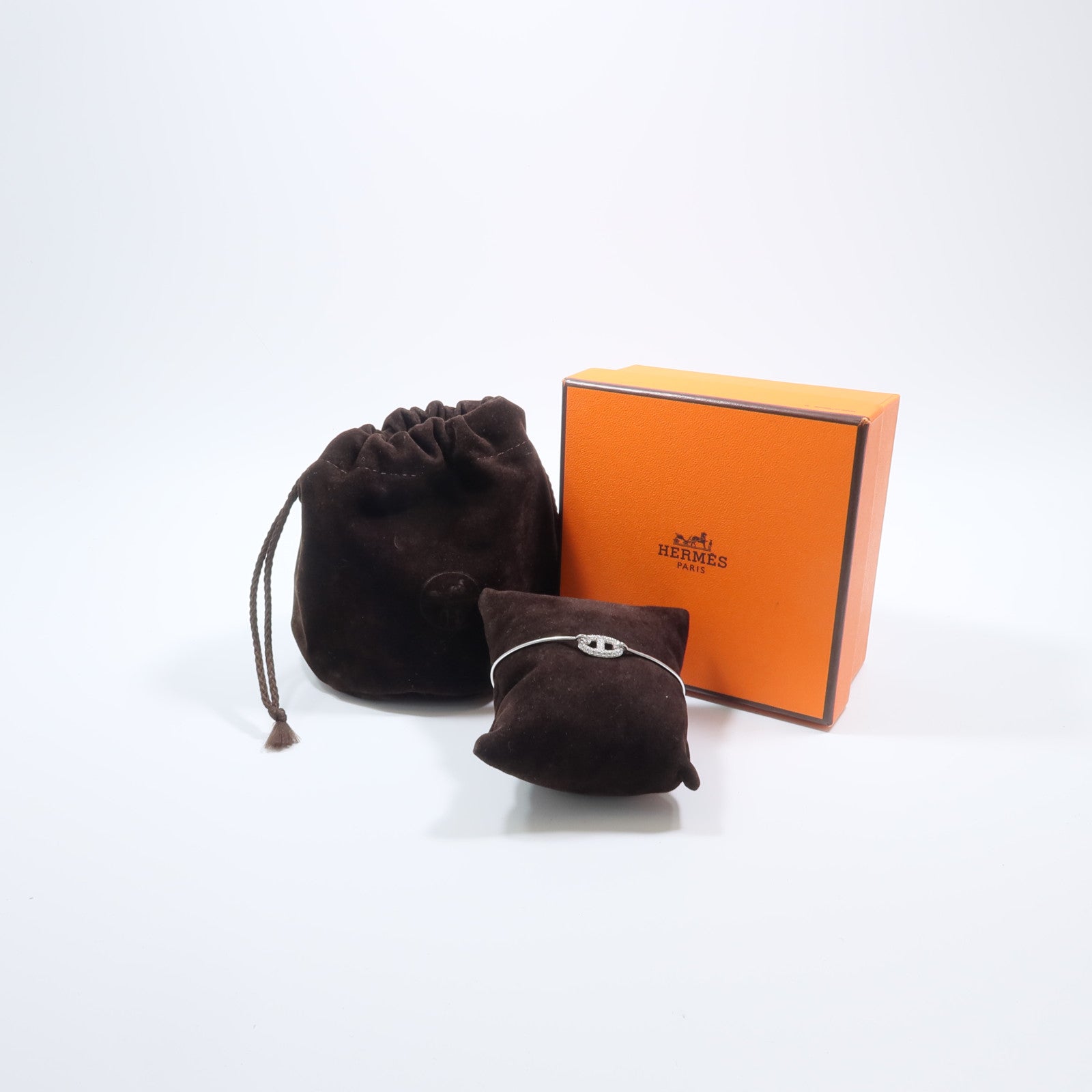 HERMES 18K白金Ronde Chaine d'Ancre Bracelet銀扣鑽石手鐲