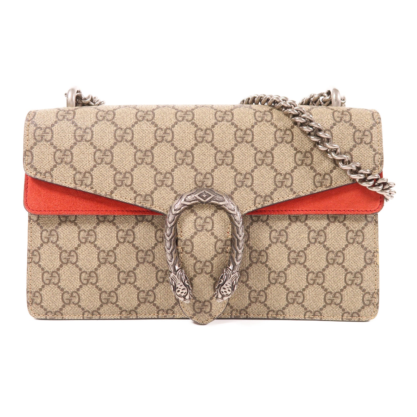 GUCCI 塗層帆布Dionysus銀扣鏈帶肩背袋