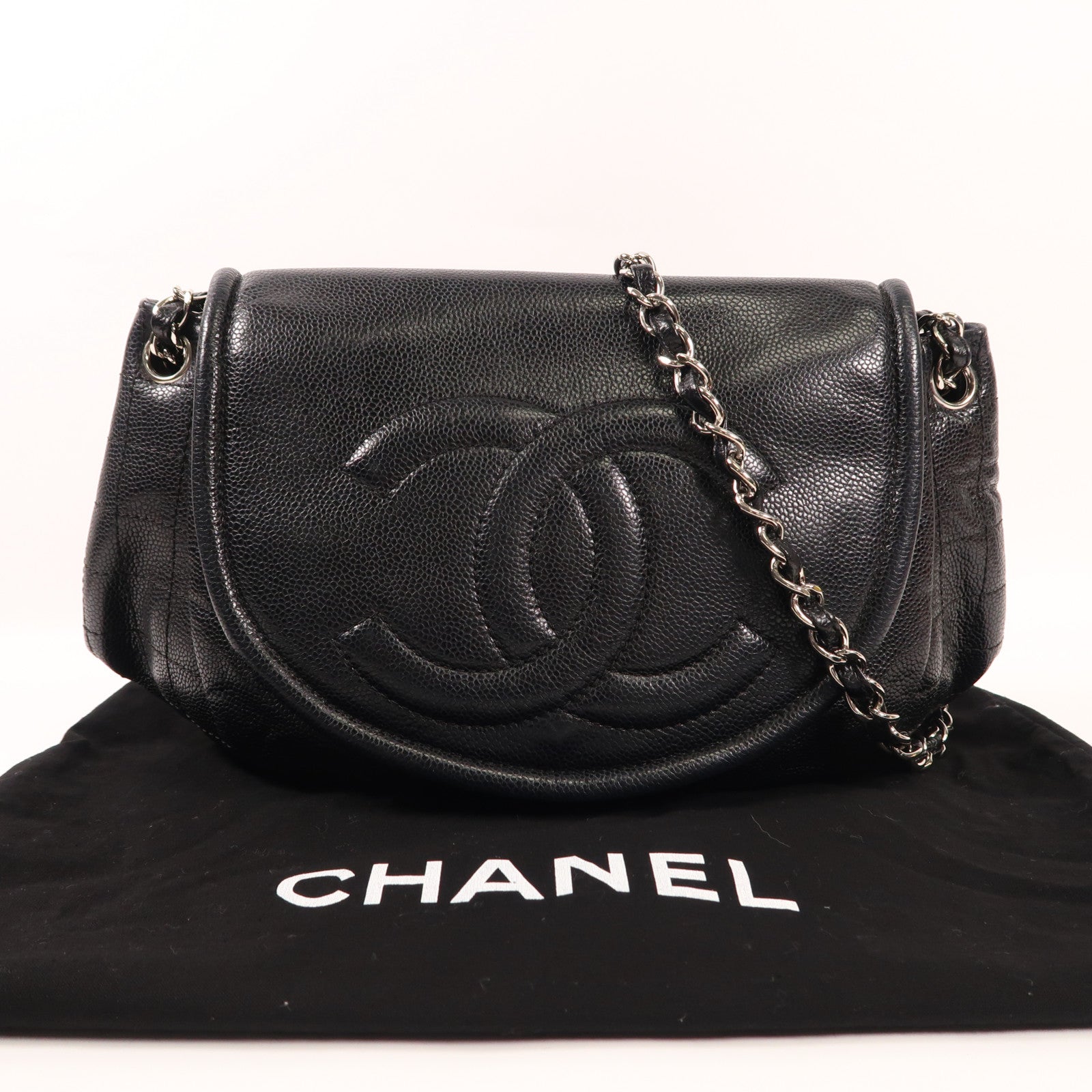 CHANEL 牛皮皮革Shoulder Bag銀扣鏈帶肩背袋