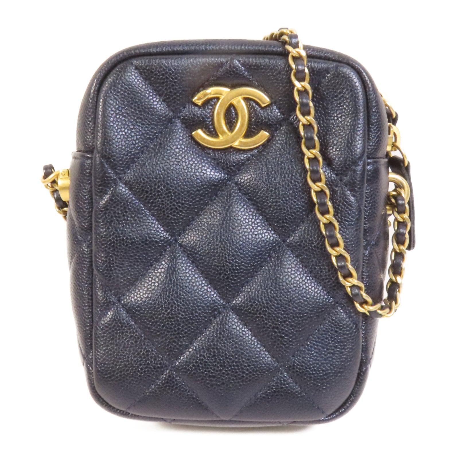 CHANEL 牛皮皮革Camera Bag金扣鏈帶肩背袋