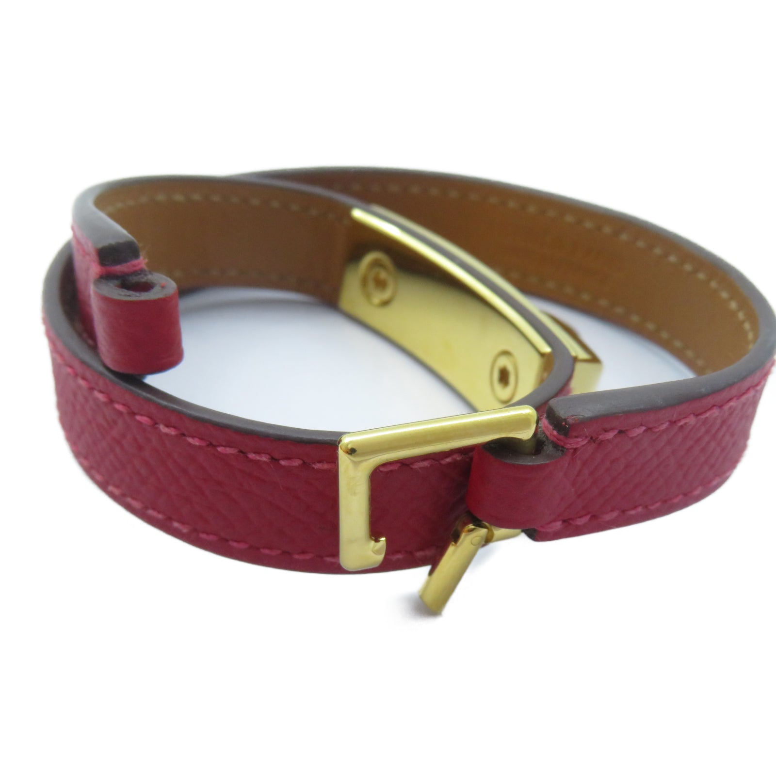 HERMES Epsom皮革Rivale Double Tour Bracelet金扣手鐲紅色