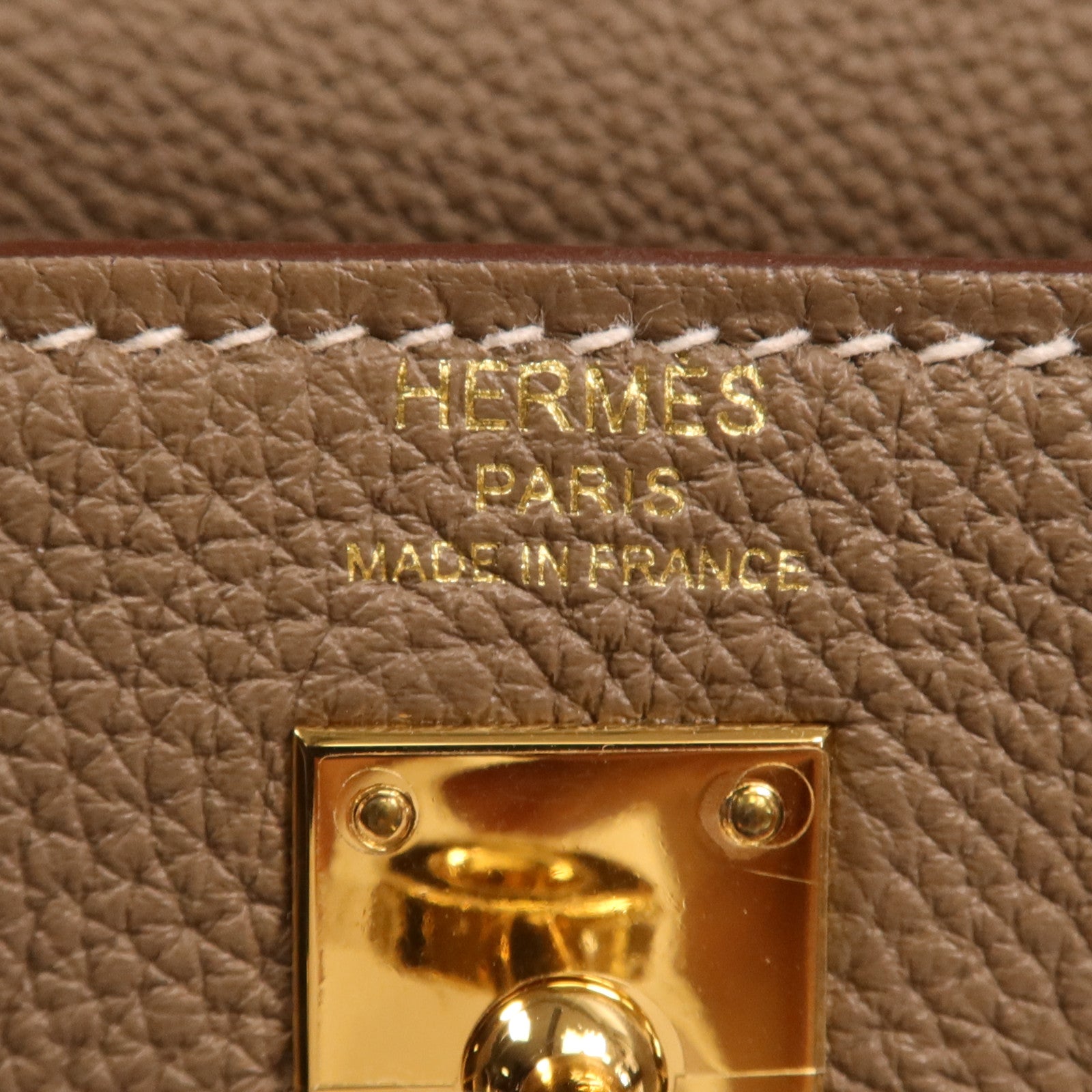 HERMES Togo皮革Kelly 25金扣手挽肩背兩用袋Etoupe