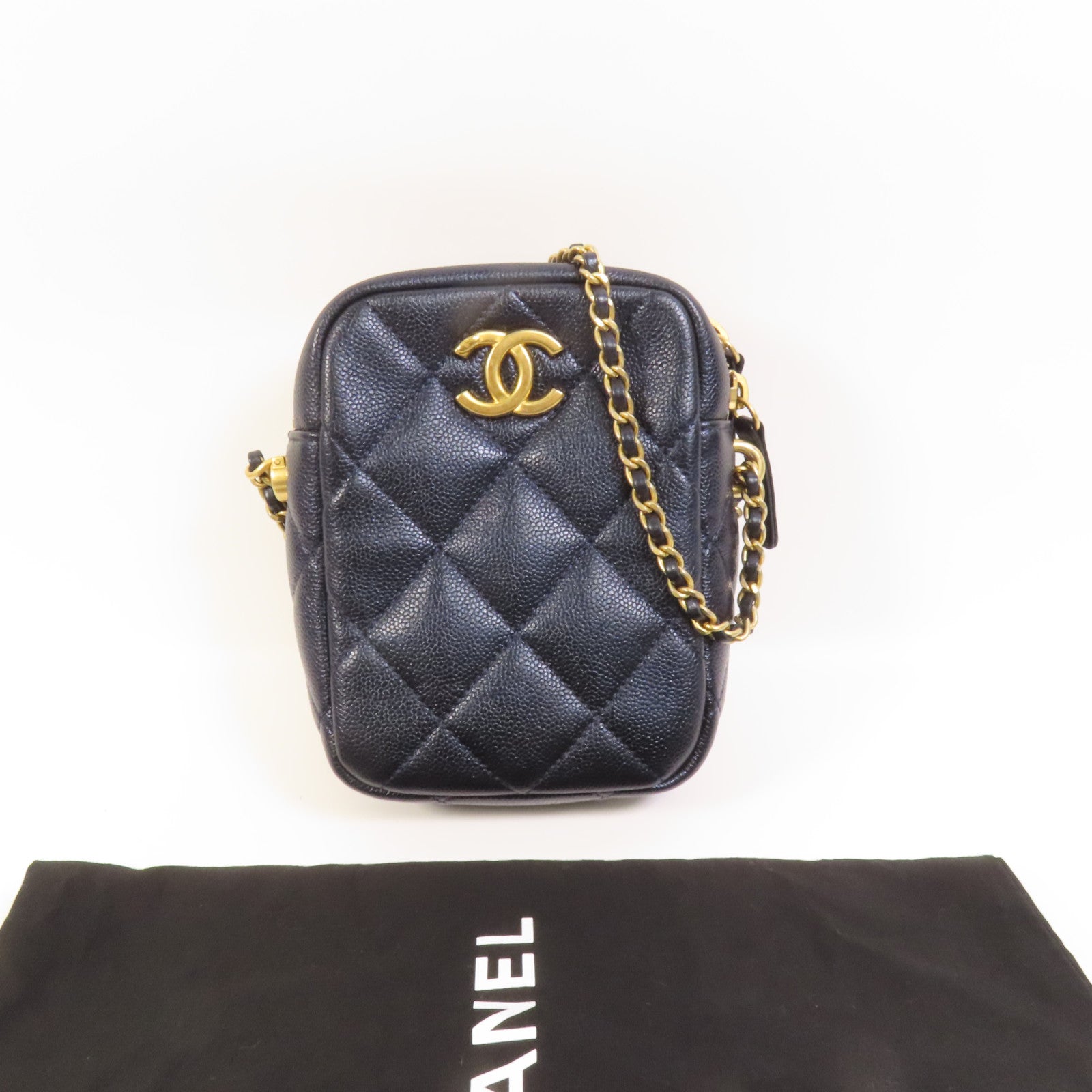 CHANEL 牛皮皮革Camera Bag金扣鏈帶肩背袋