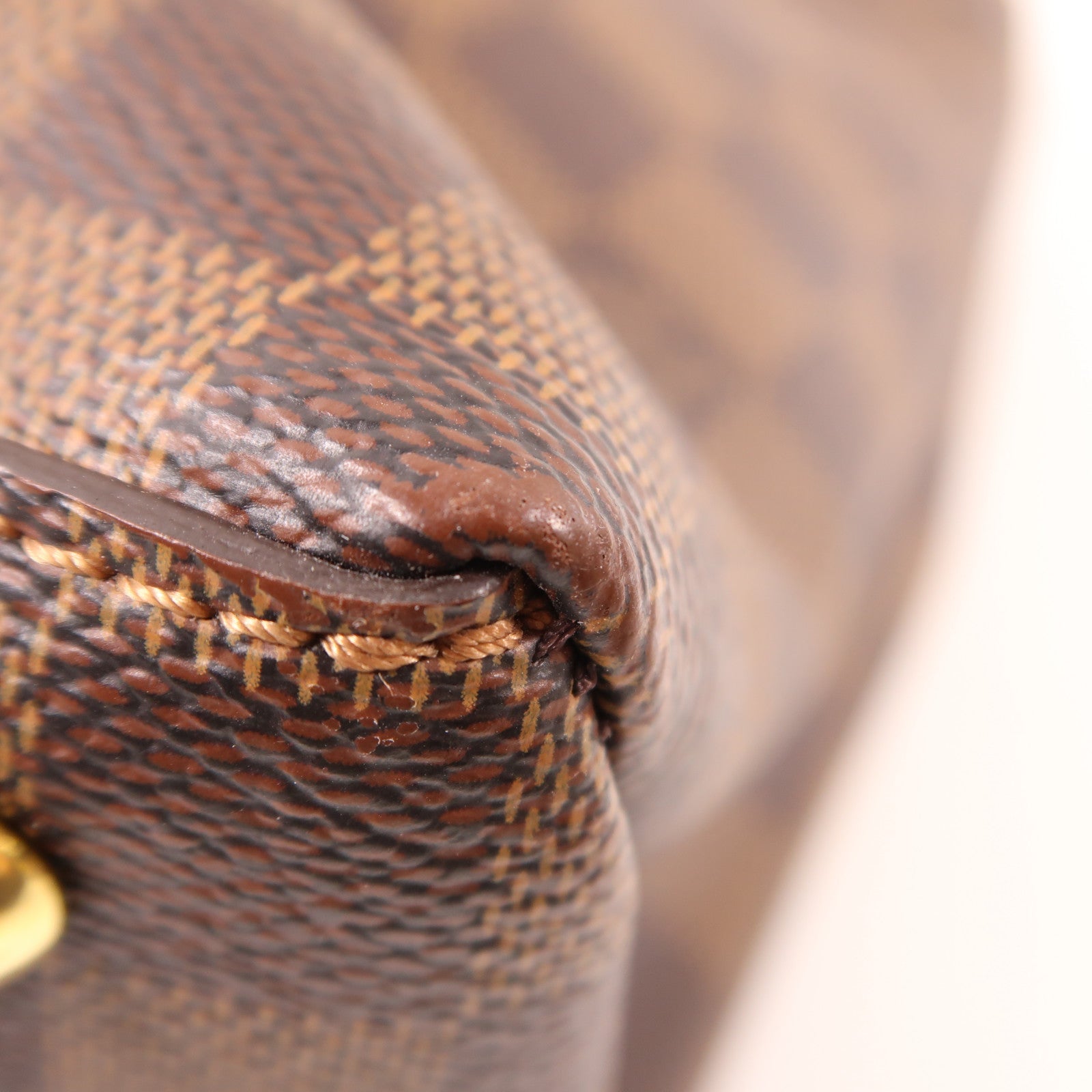 LOUIS VUITTON Damier Riverside金扣手挽肩背兩用袋棕色/紅色