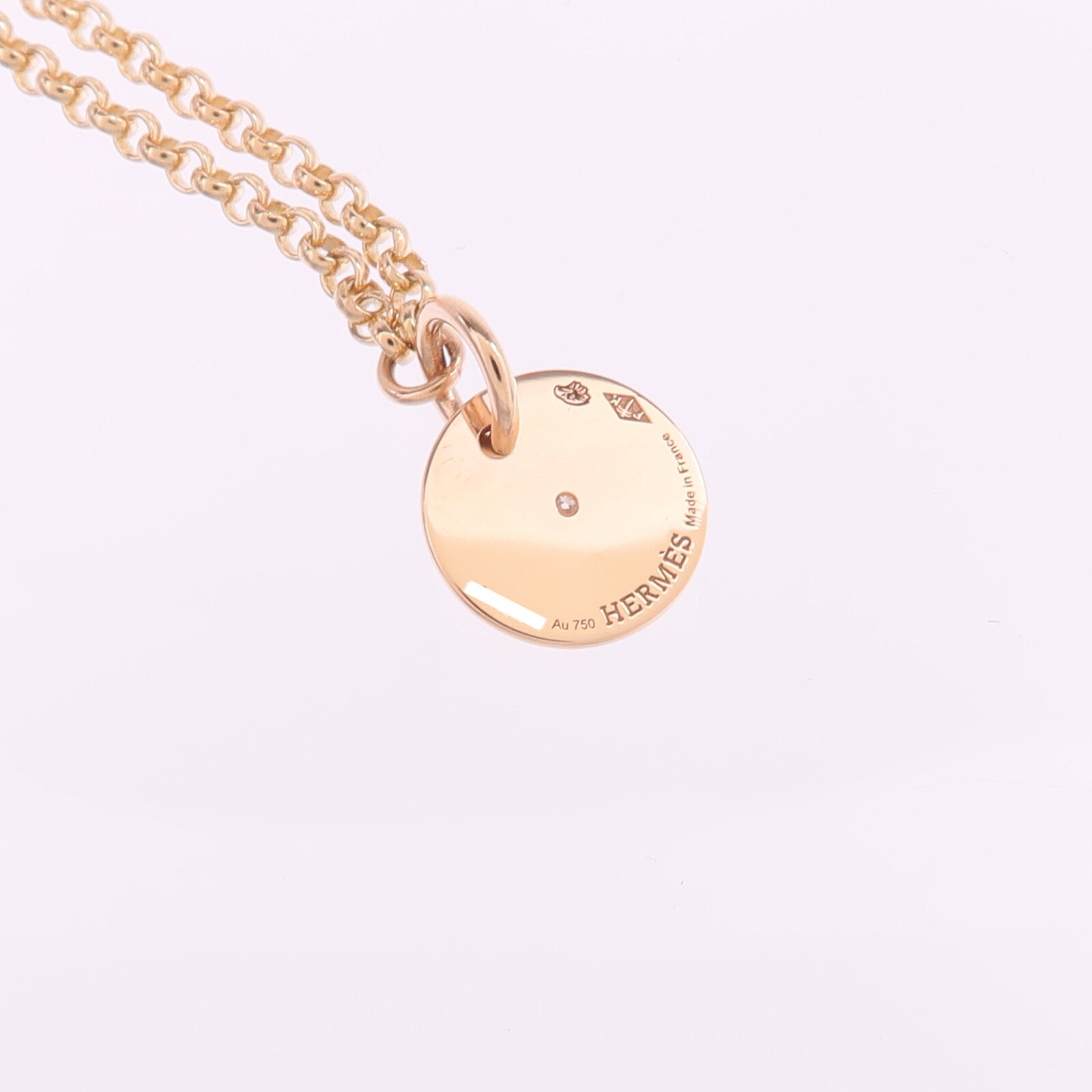 HERMES 18K玫瑰金Ex-Libris Pendant鑽石項鍊