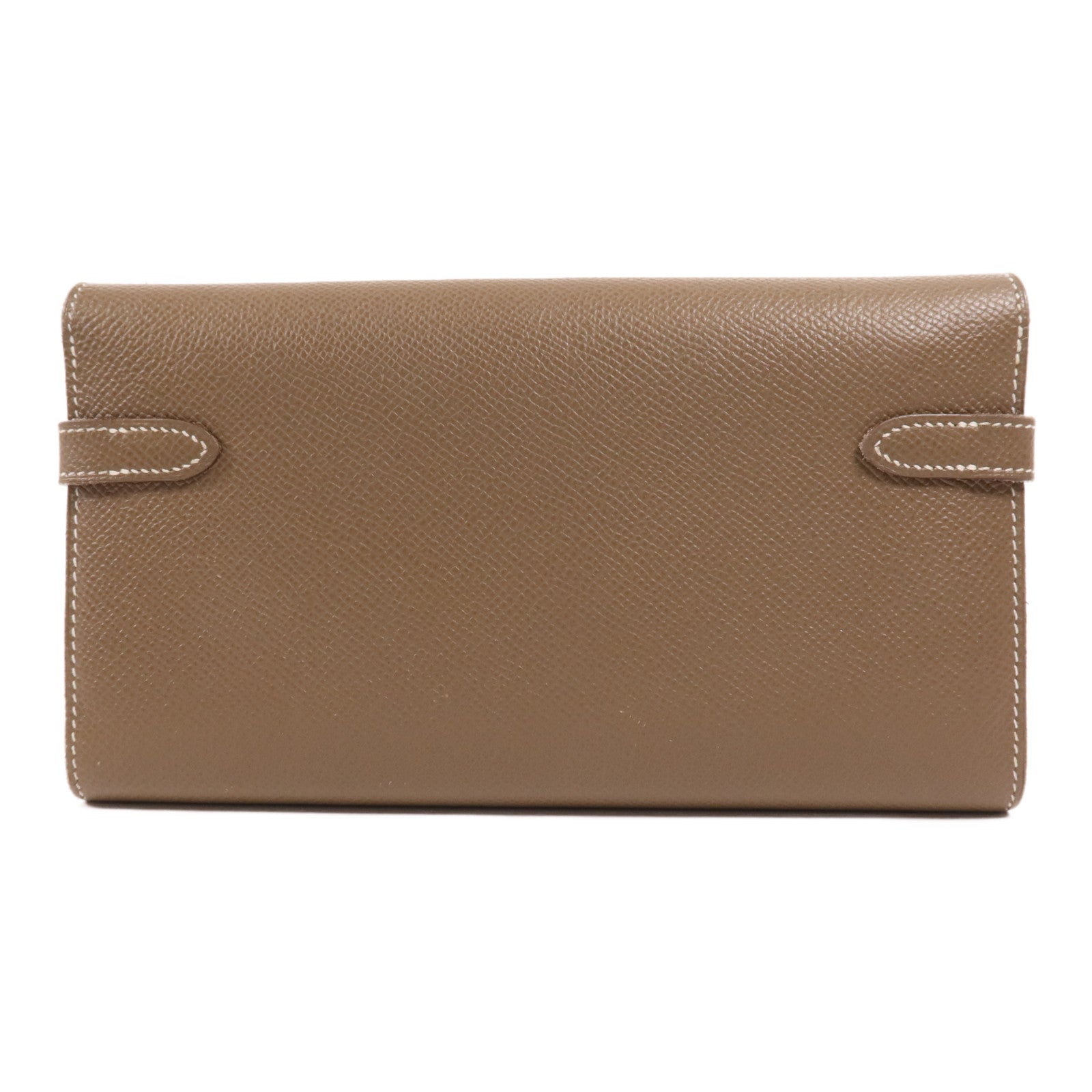 HERMES Epsom皮革Kelly Wallet銀扣長錢包Etoupe