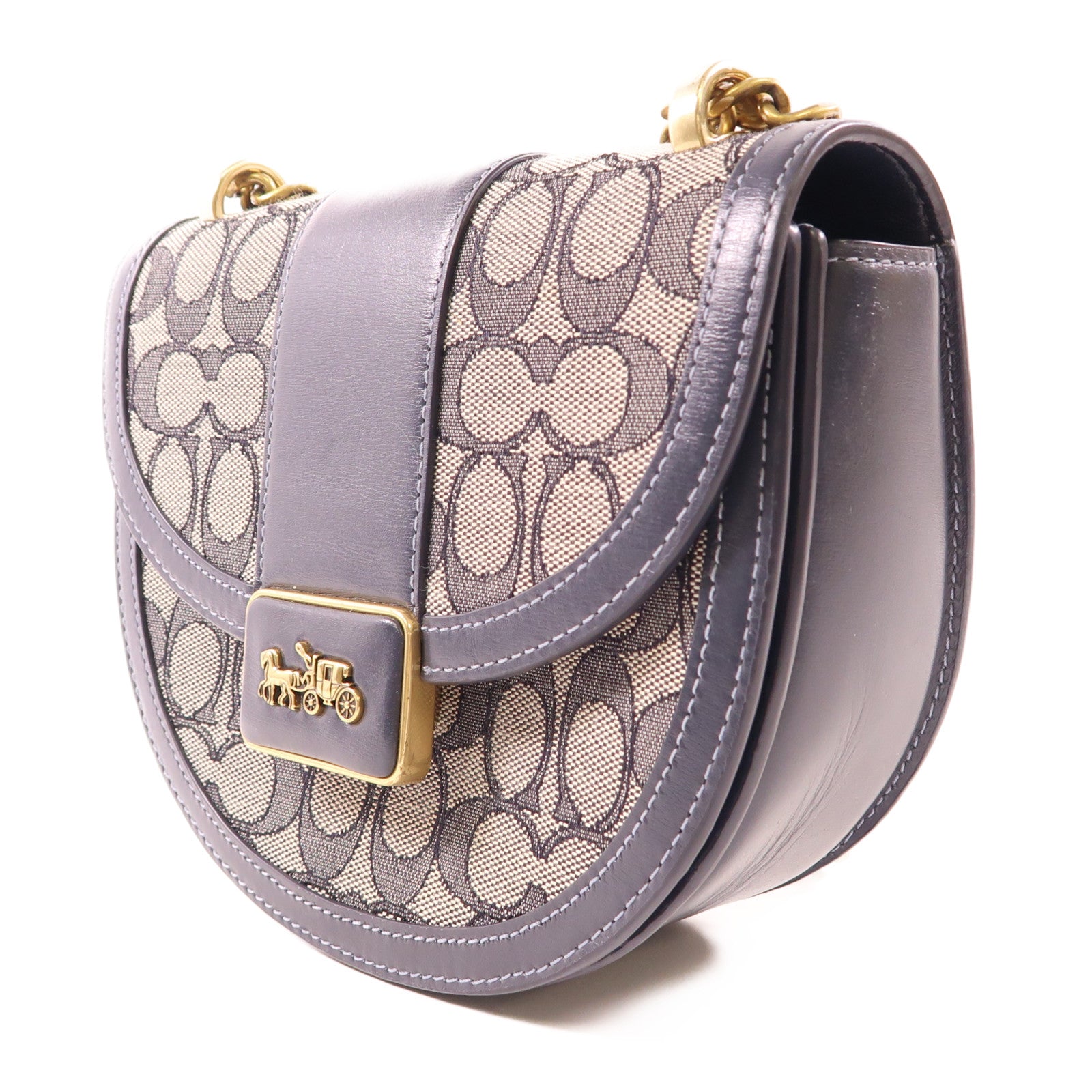 COACH 塗層帆布/皮革Chain Shoulder Bag金扣鏈帶肩背袋