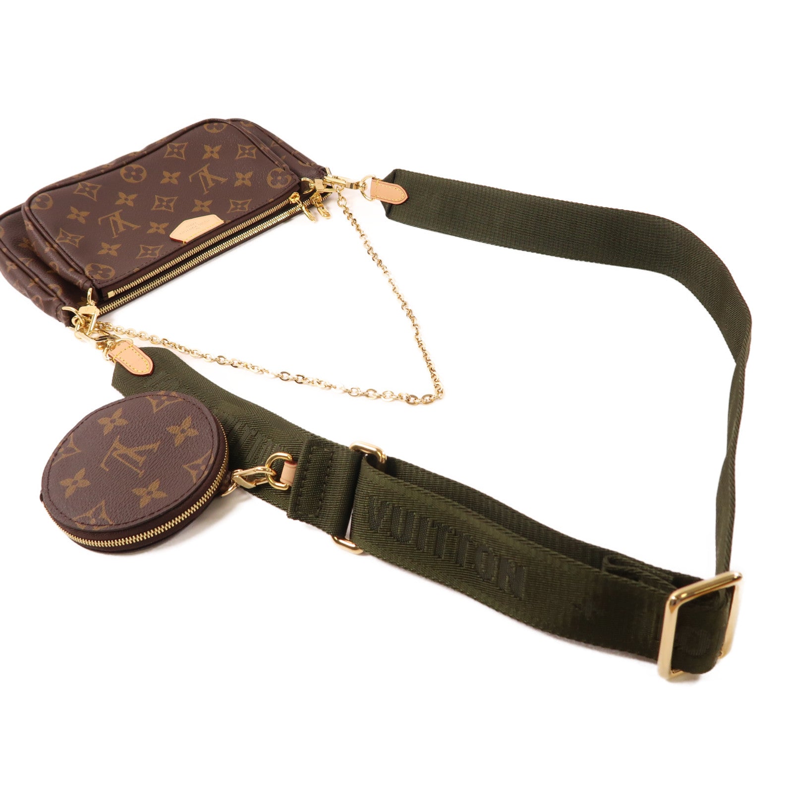 LOUIS VUITTON Monogram Multi Pochette Accessoires金扣肩背袋棕色