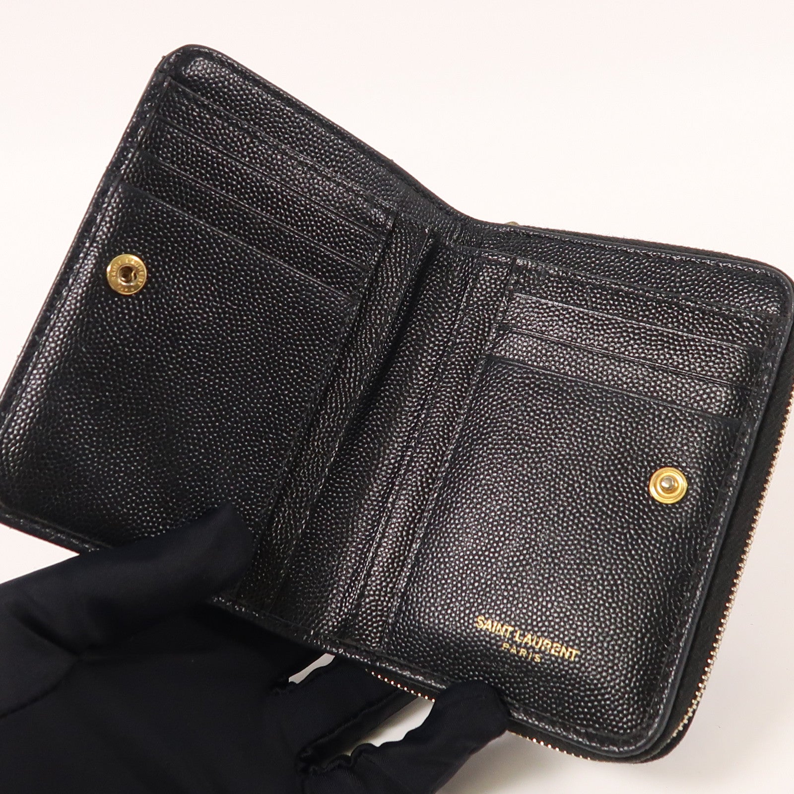 YVES SAINT LAURENT 牛皮皮革Wallet金扣錢包
