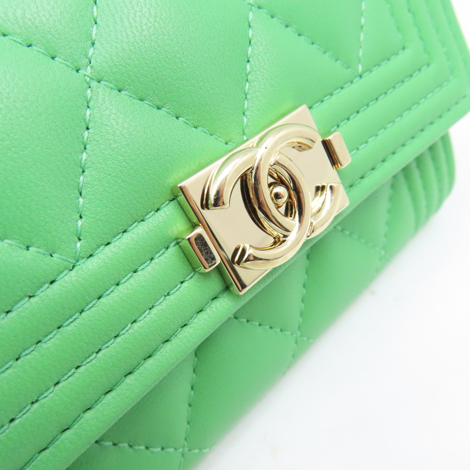 CHANEL 菱格牛皮皮革Card Case金扣卡片套綠色