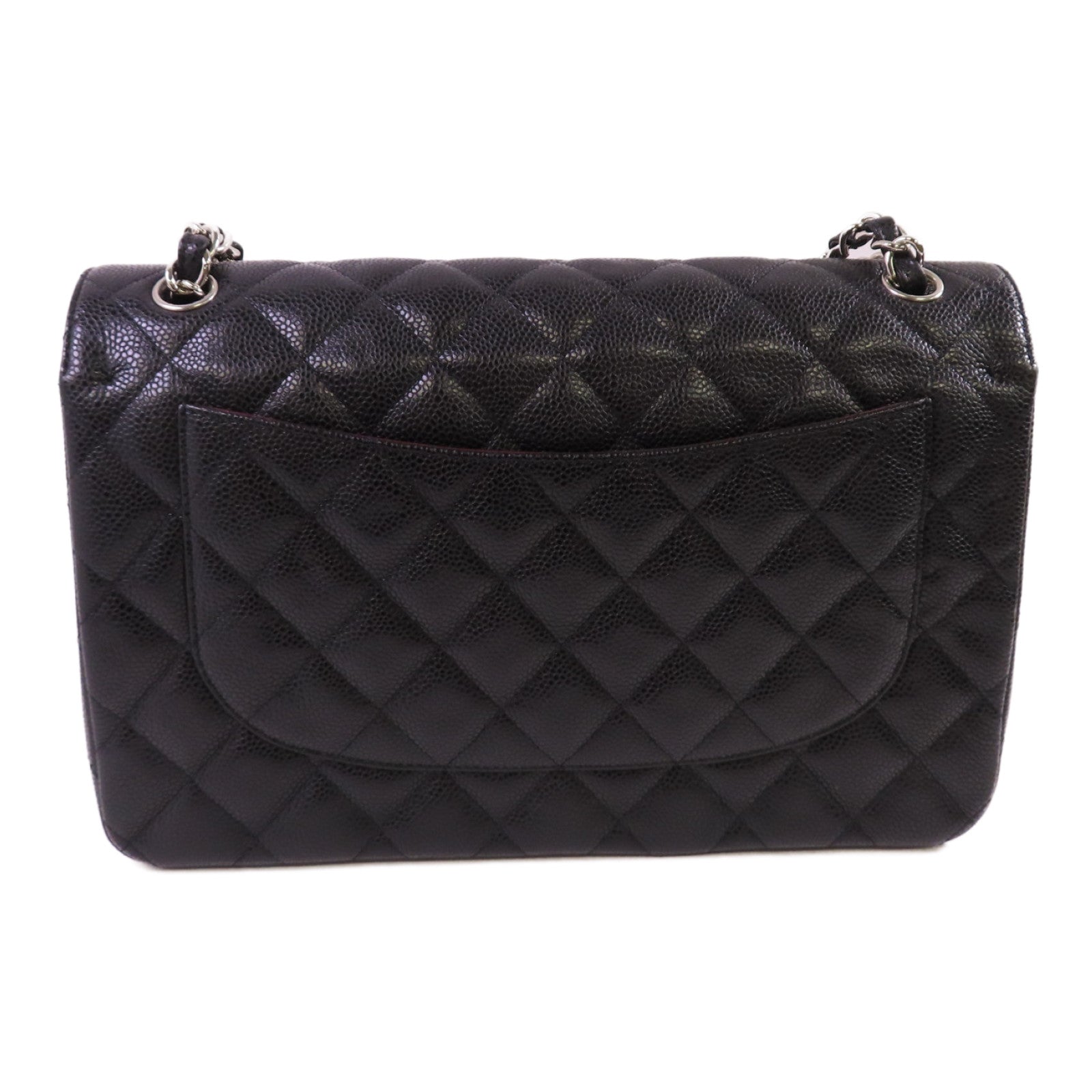 CHANEL 【激減優惠】菱格Caviar皮革Classic Jumbo Chain Shoulder Bag銀扣鏈帶肩背袋黑色