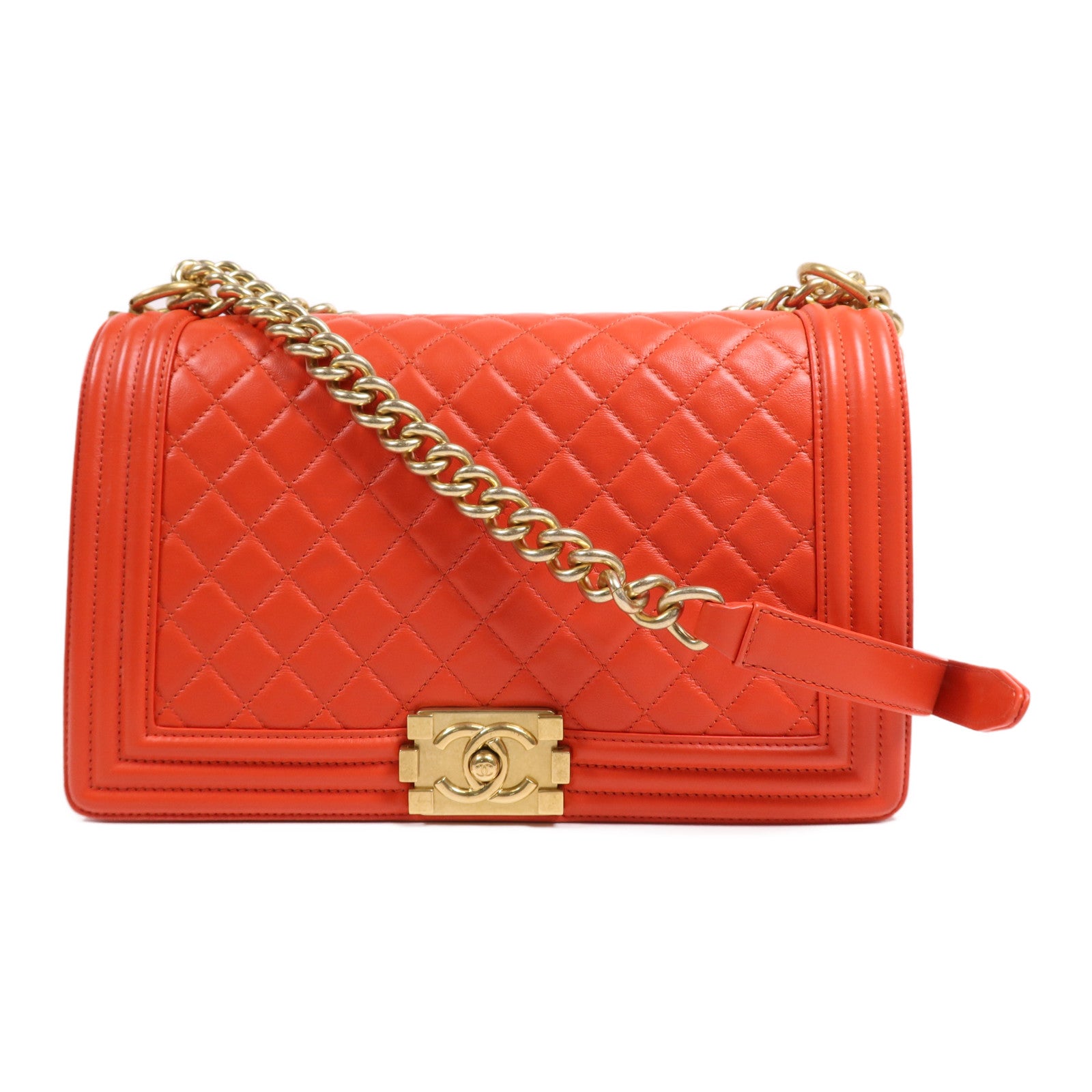 CHANEL 牛皮皮革Boy 28金扣鏈帶肩背袋